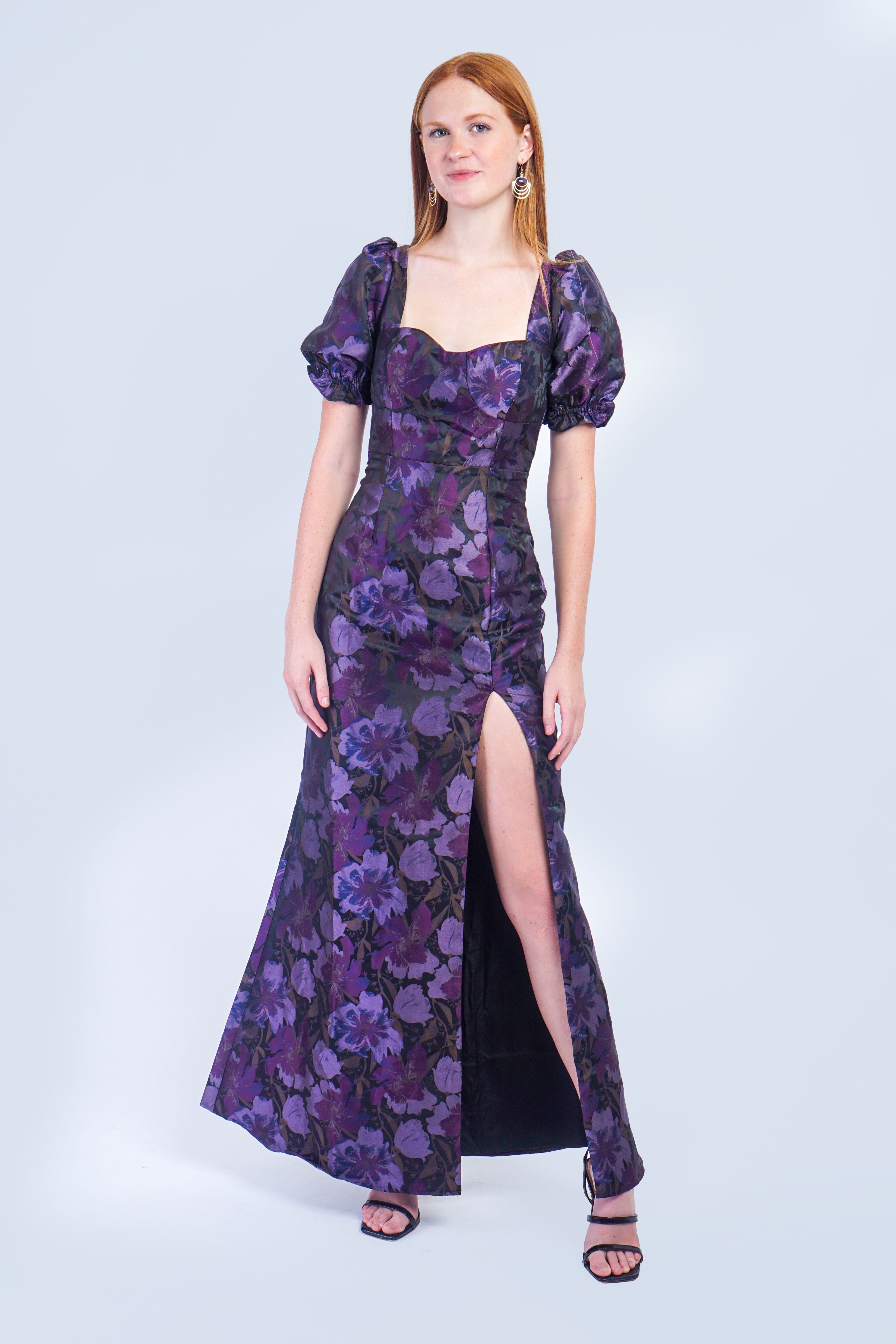 Private Label GOWNS Purple Floral Trumpet Gown