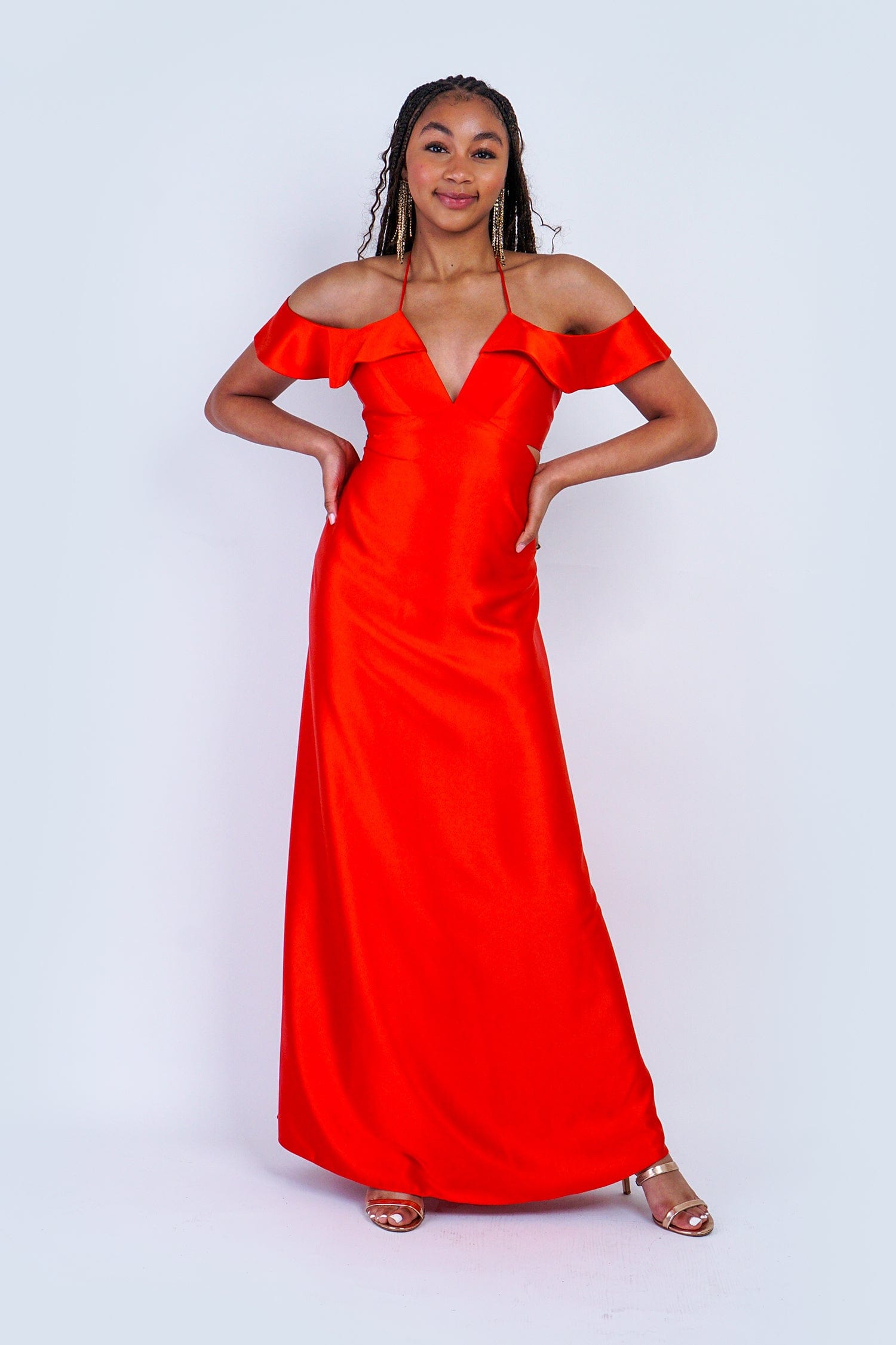 Chloe Dao GOWNS Red Orange Off Shoulder Ruffle Kai Gown