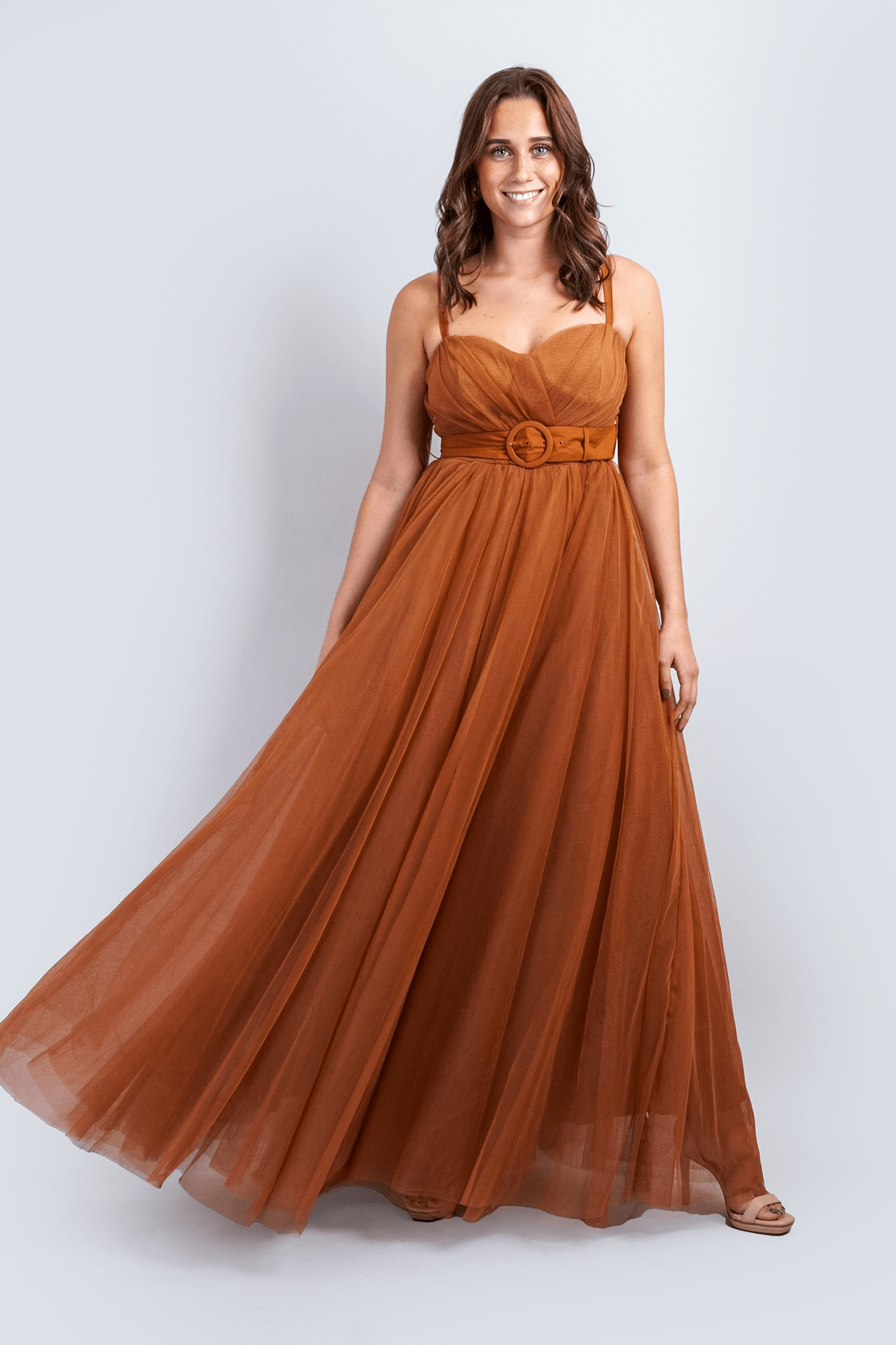 Chloe Dao GOWNS Toffee Tulle Sweetheart Strap Belted Gown