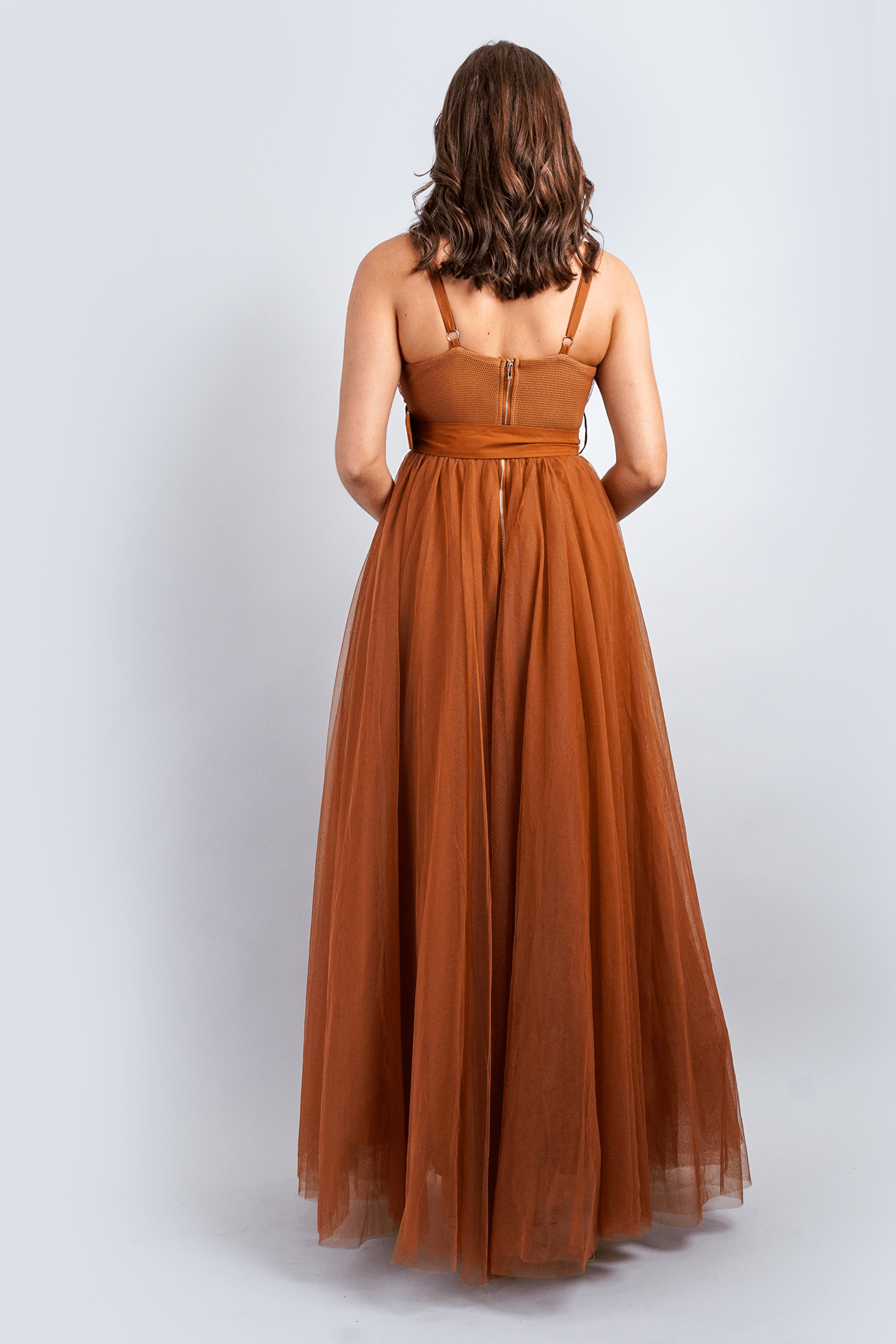 Chloe Dao GOWNS Toffee Tulle Sweetheart Strap Belted Gown