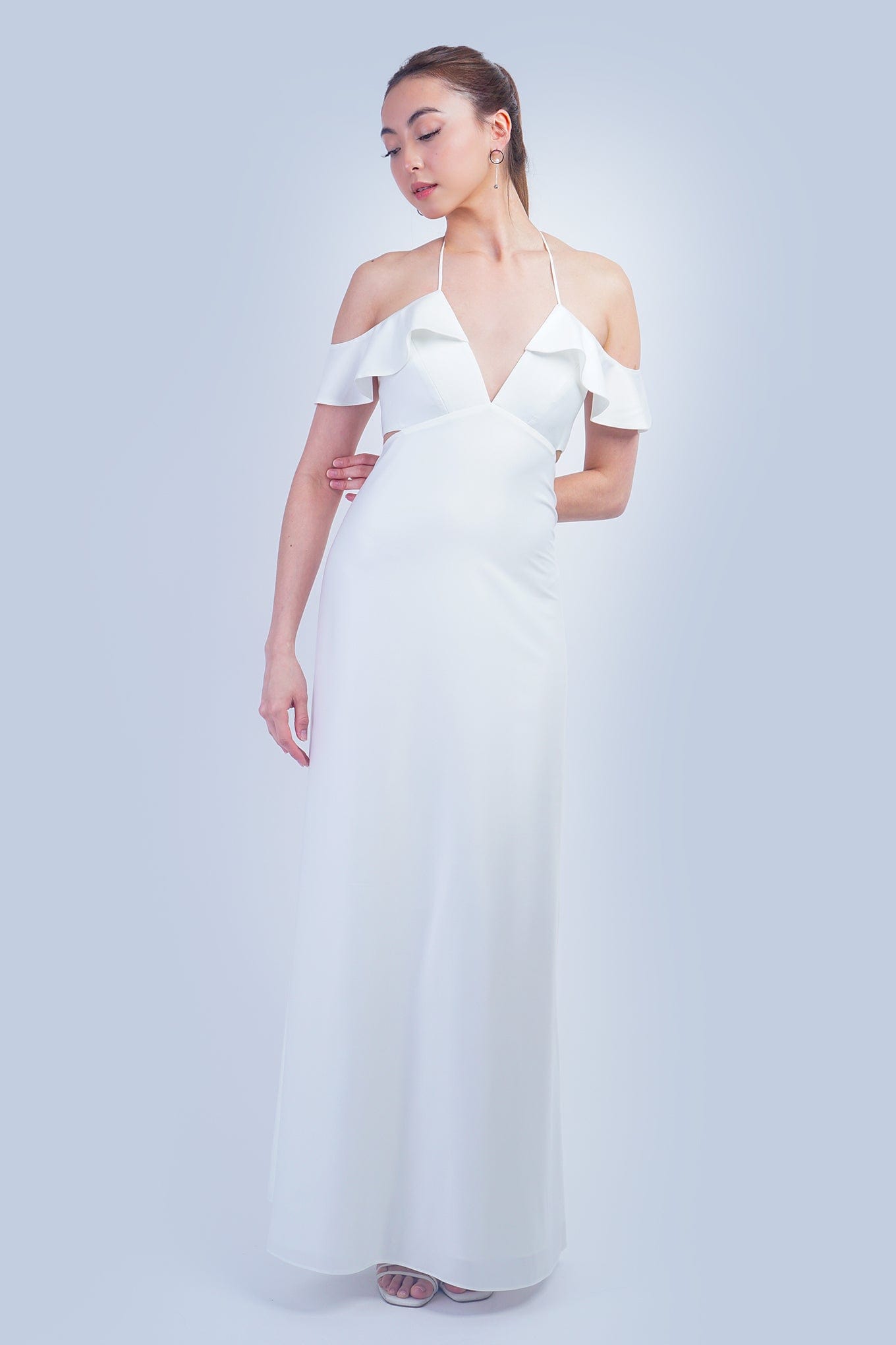 Chloe Dao GOWNS White Off Shoulder Ruffle Kai Gown