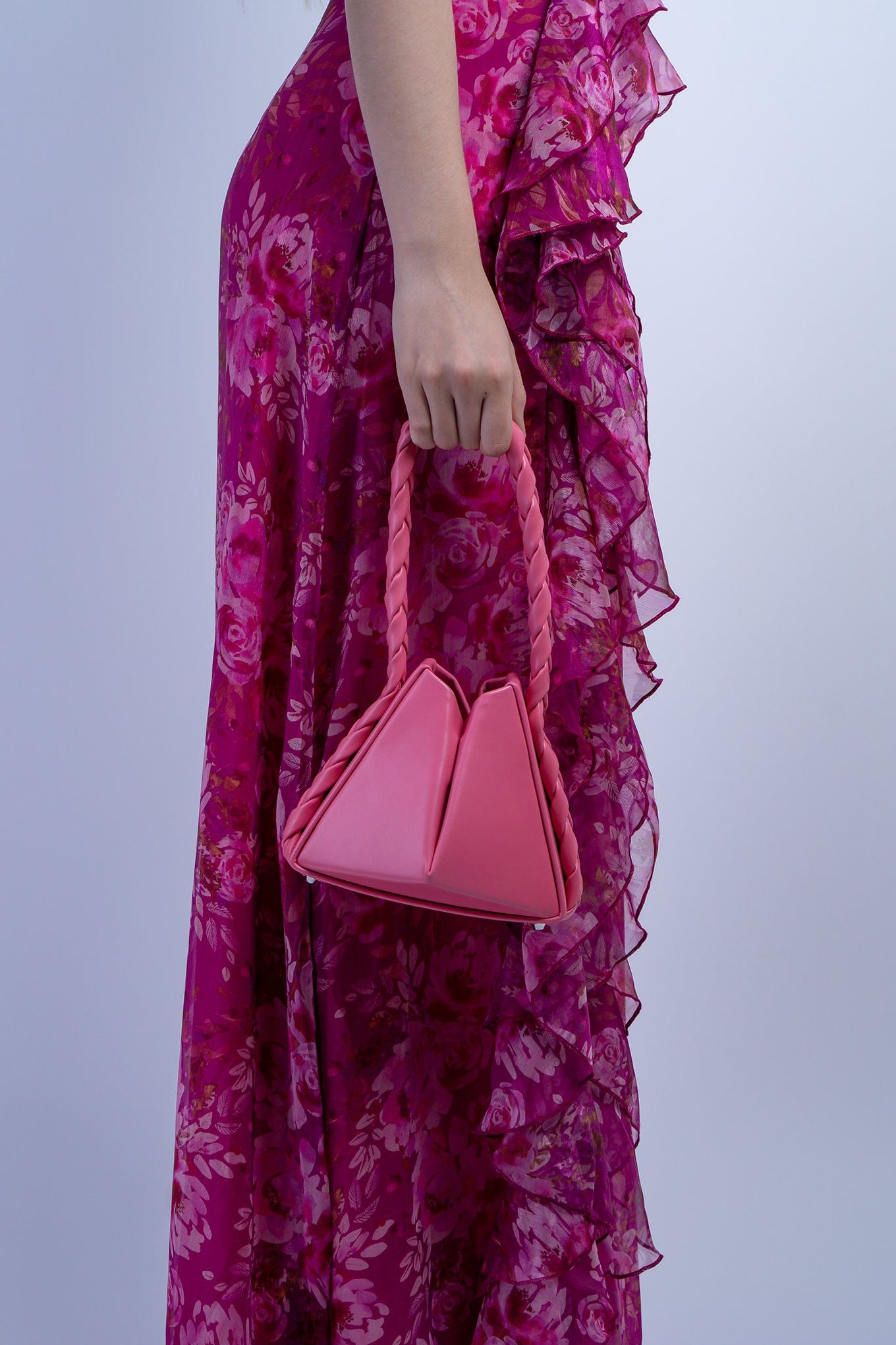 DCD HANDBAGS Pink Triangle Braided Strap Bucket Bag