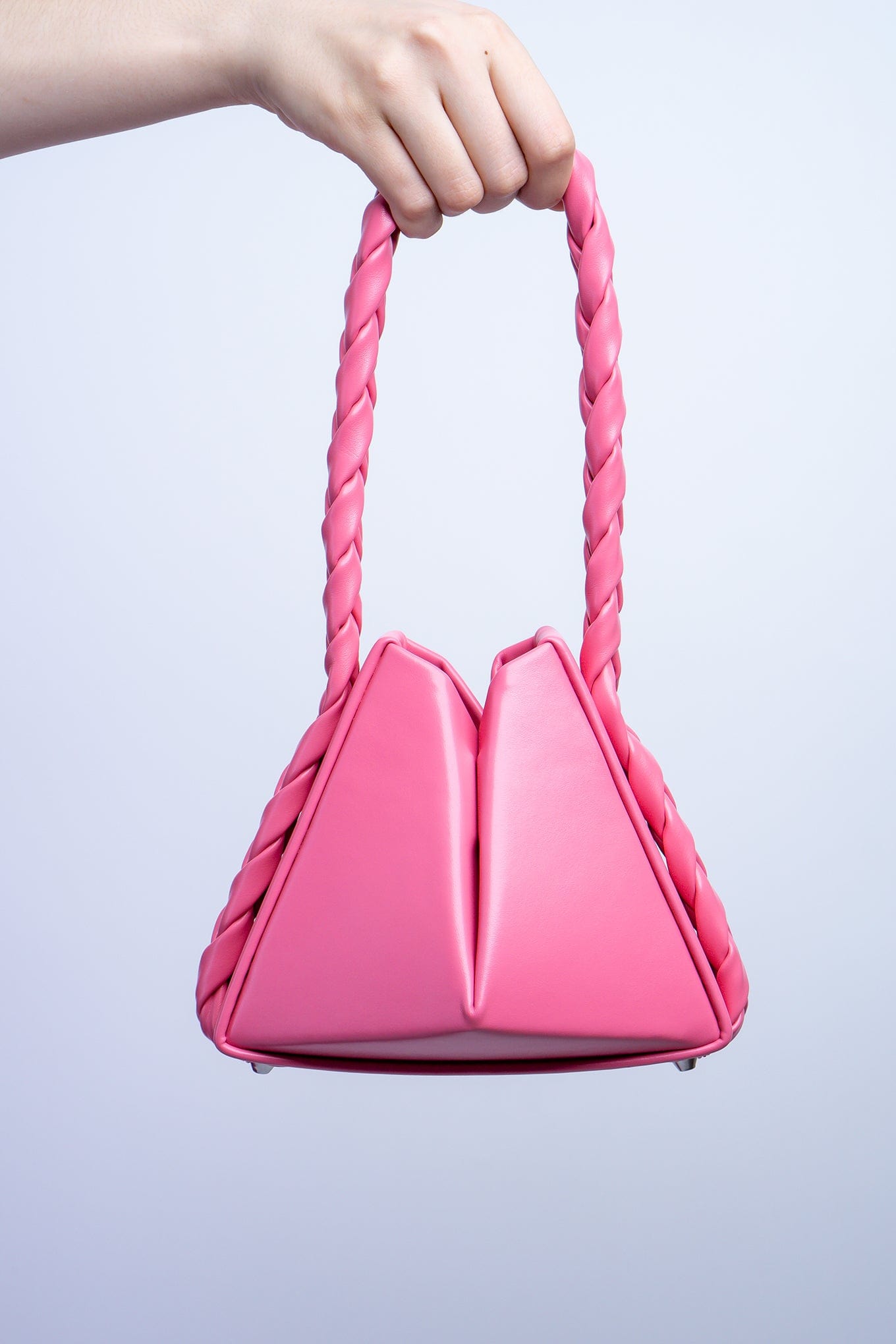 DCD HANDBAGS Pink Triangle Braided Strap Bucket Bag