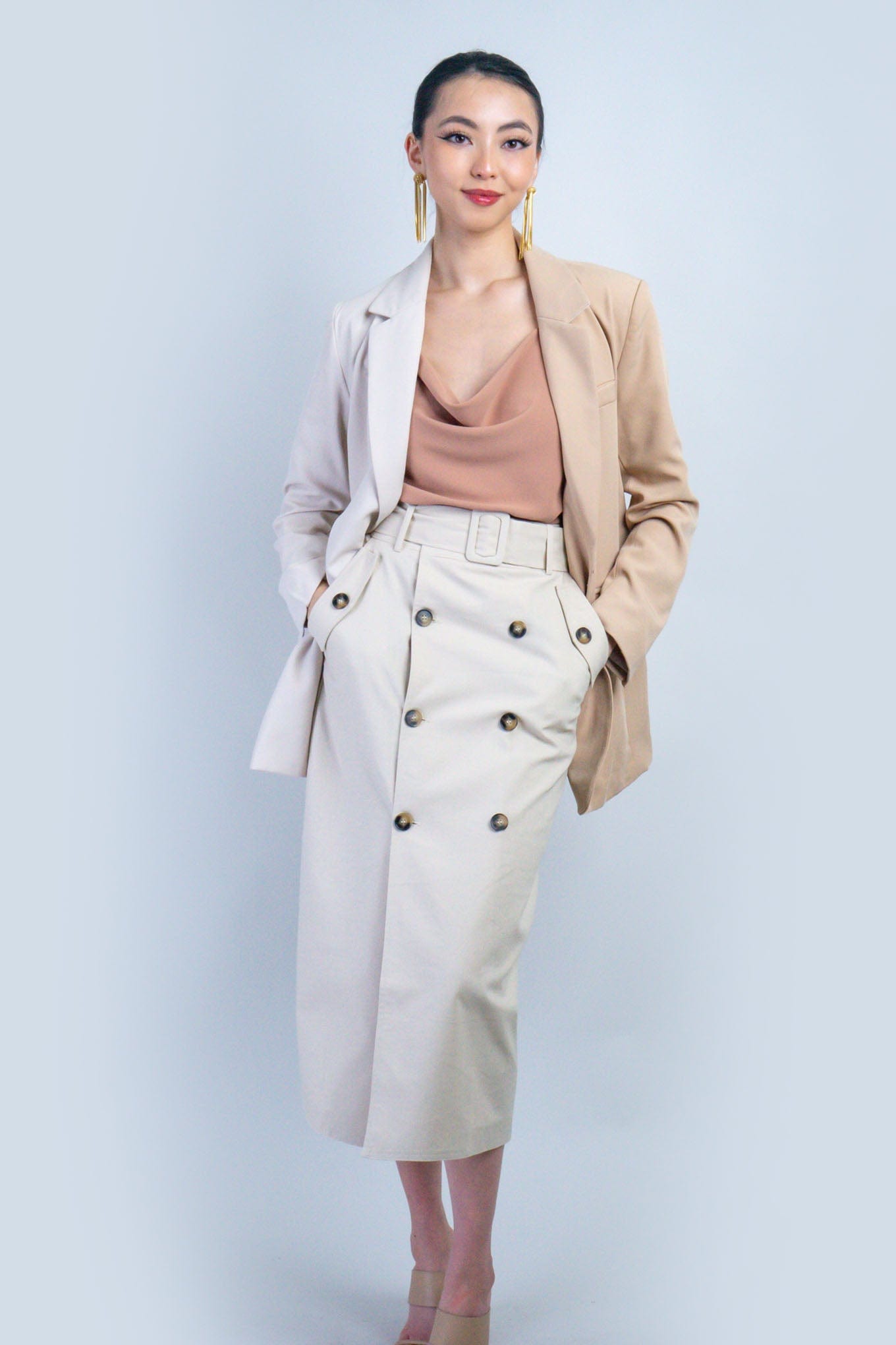 DCD JACKETS Beige and Khaki Color Block Blazer