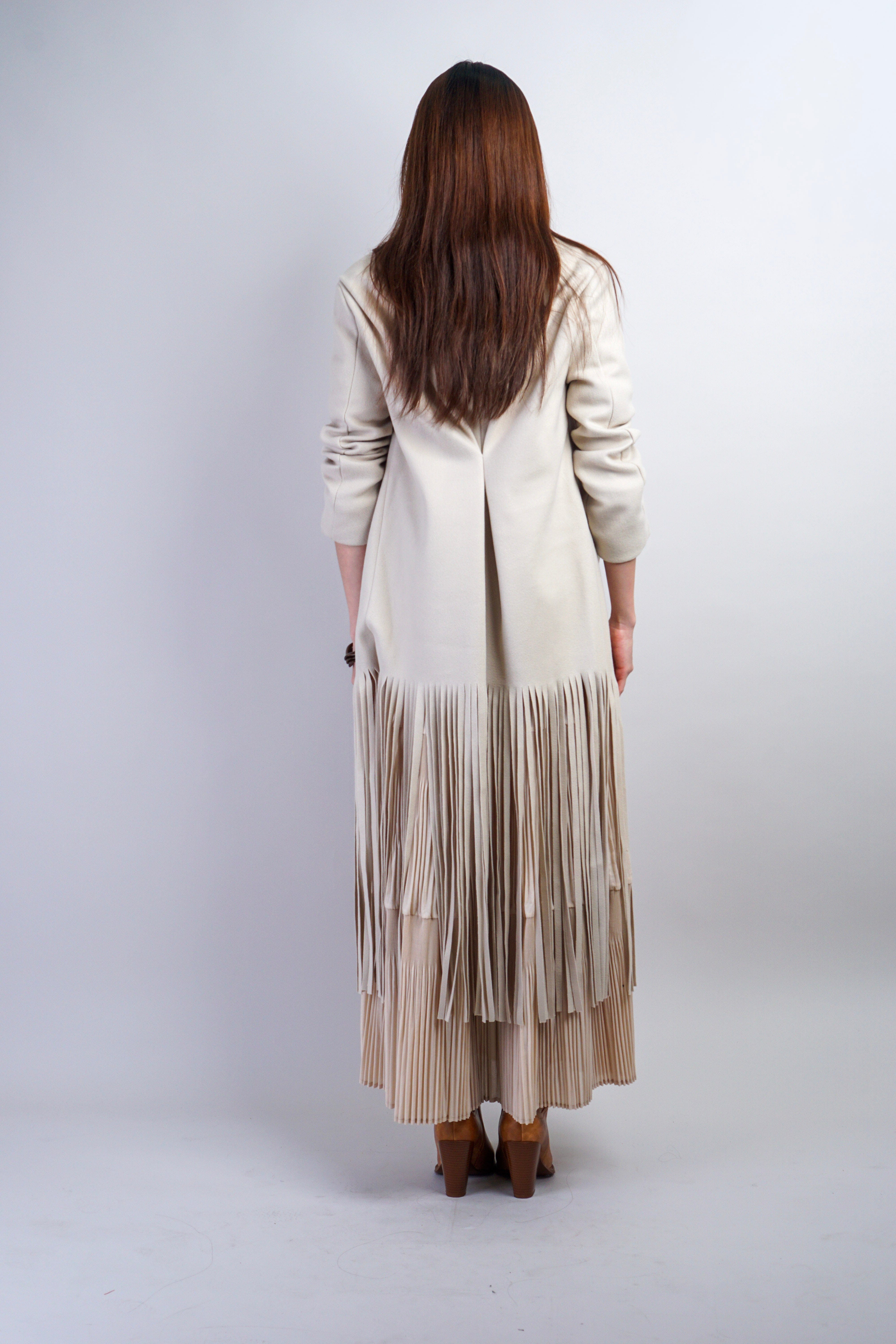 Private Label JACKETS Beige Fringe Coat Jacket