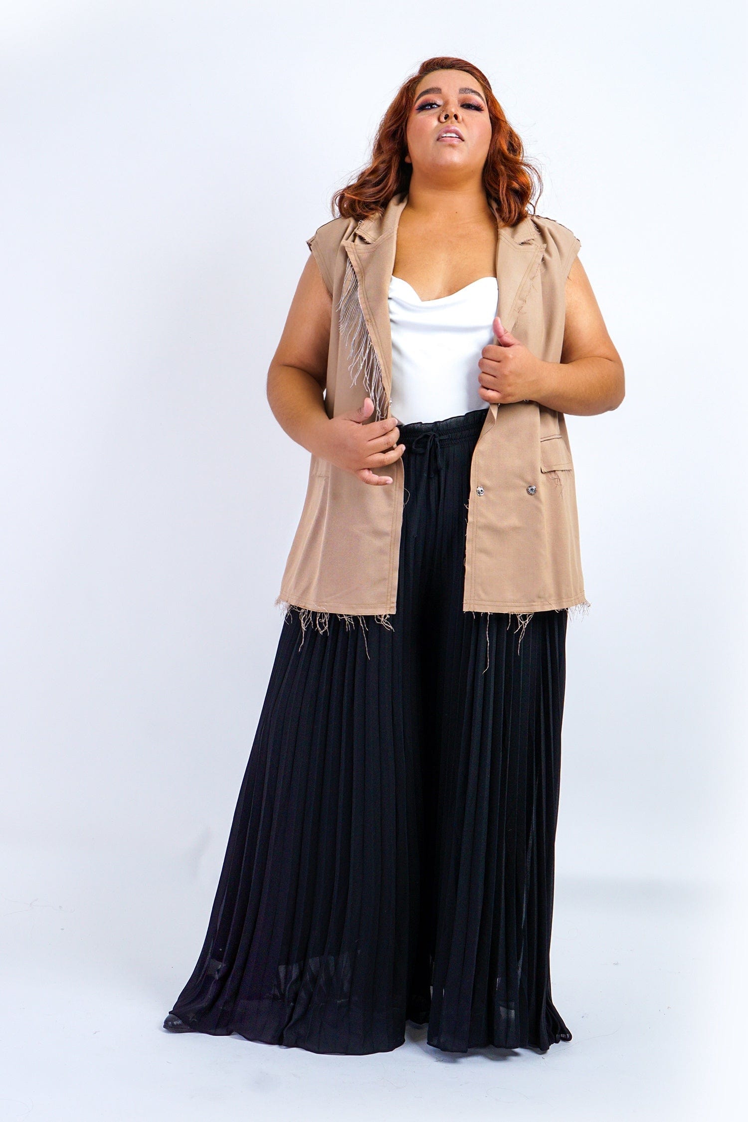 DCD JACKETS Taupe Tailor Metal Fringes Vest