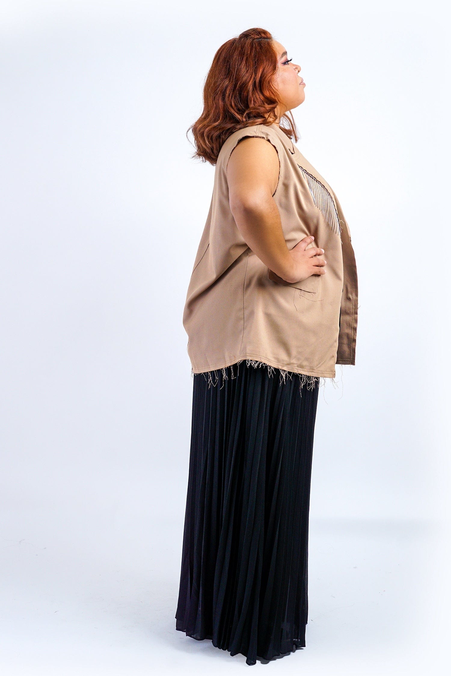 DCD JACKETS Taupe Tailor Metal Fringes Vest
