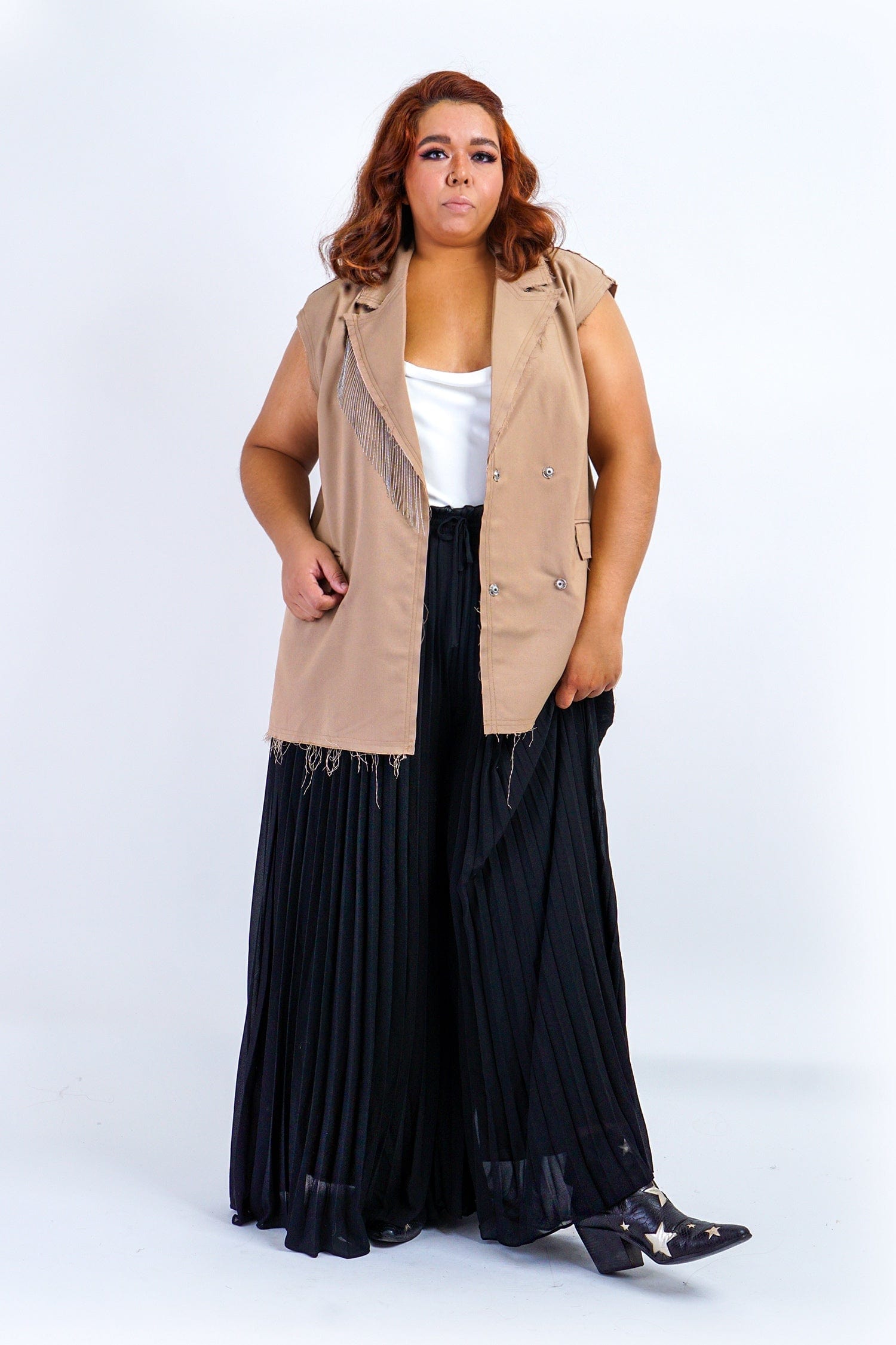 DCD JACKETS Taupe Tailor Metal Fringes Vest