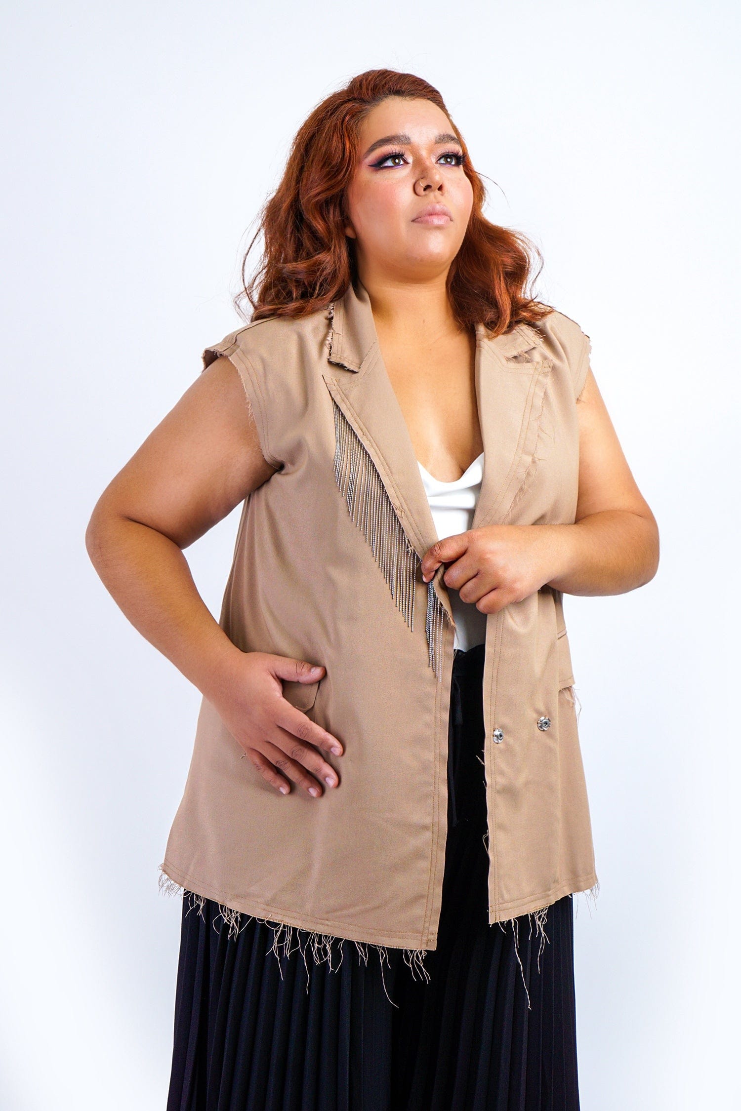 DCD JACKETS Taupe Tailor Metal Fringes Vest