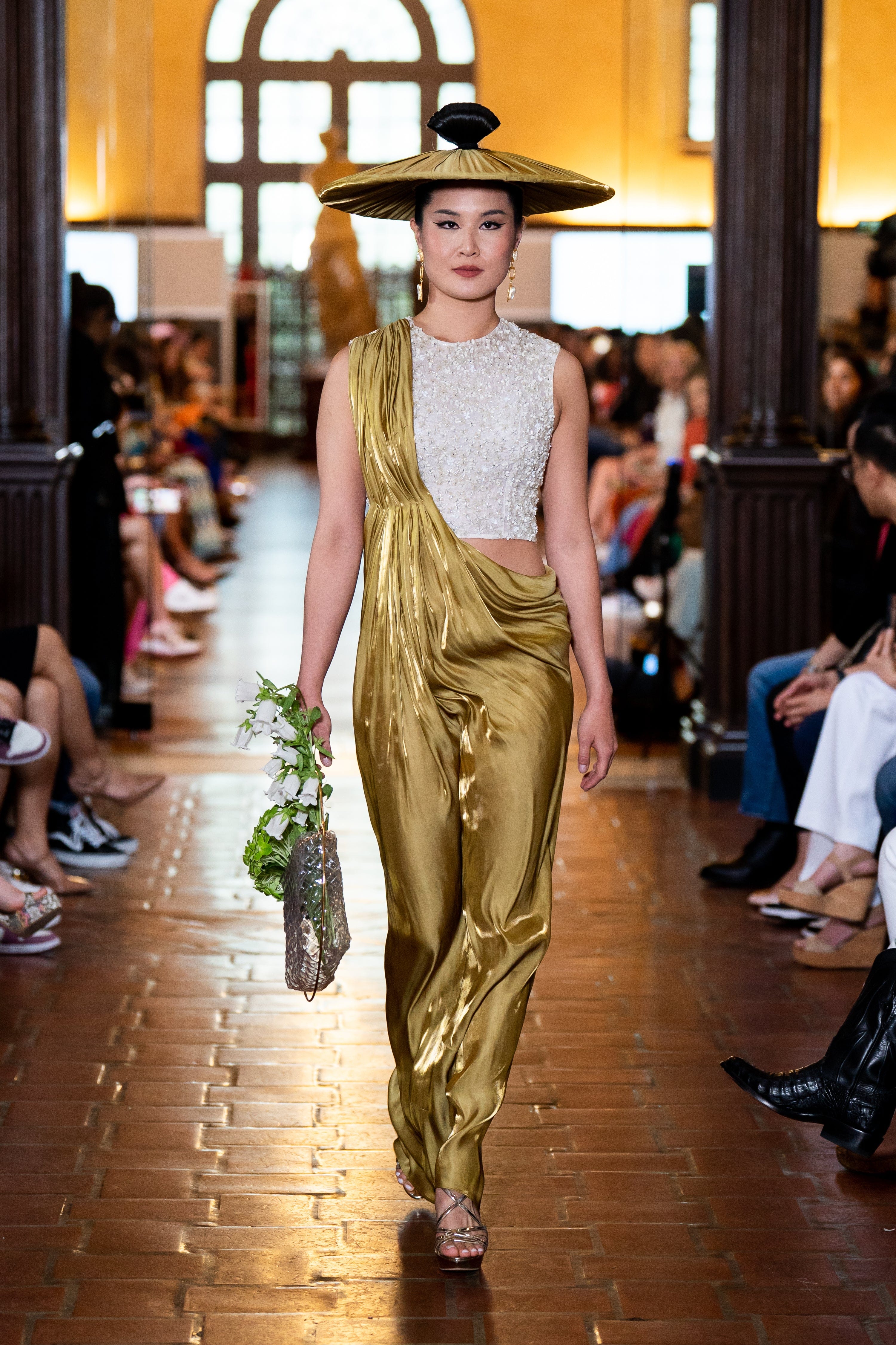 CD-Archive JACKETS White Beaded Top Chartreuse Drape Dress