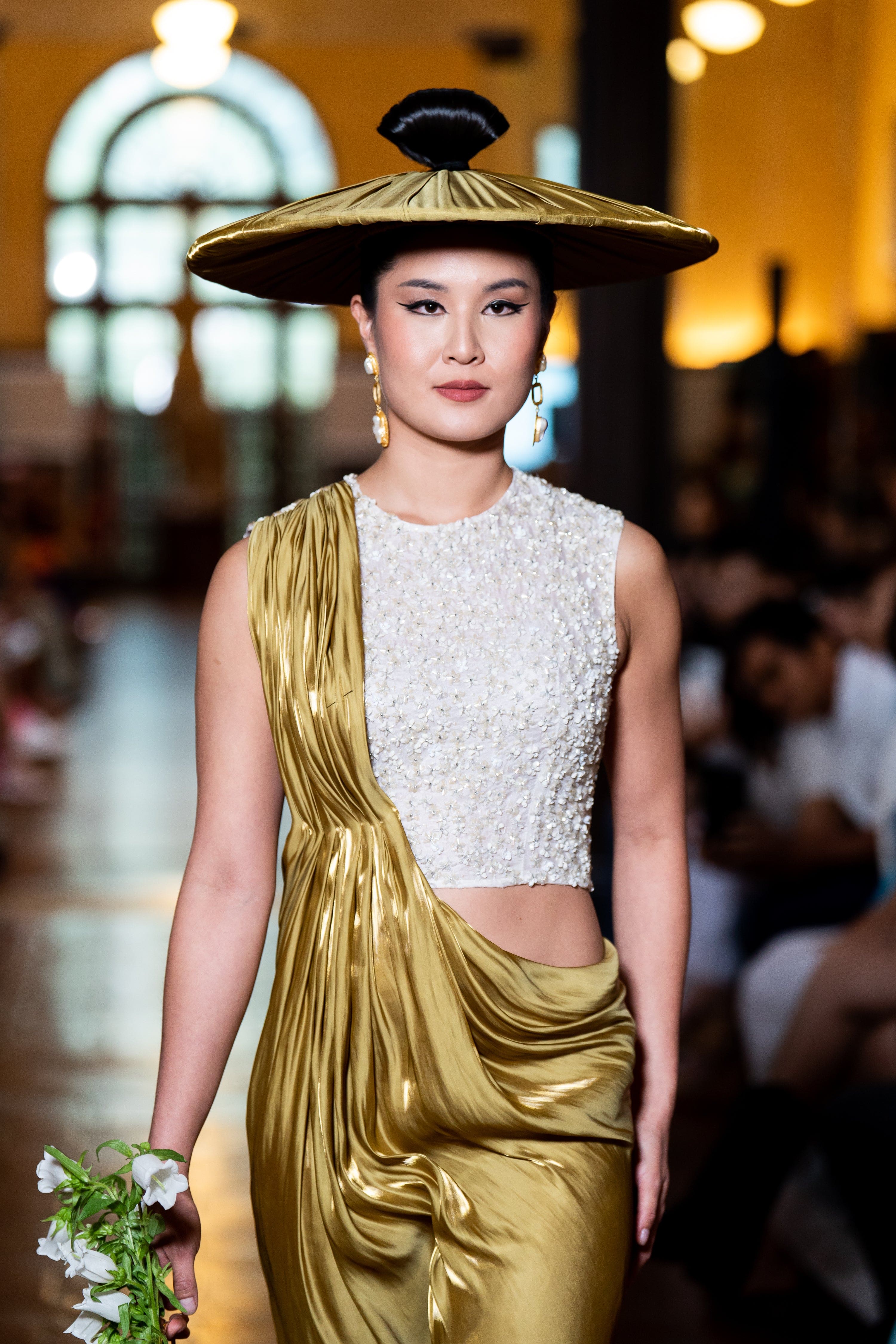 CD-Archive JACKETS White Beaded Top Chartreuse Drape Dress