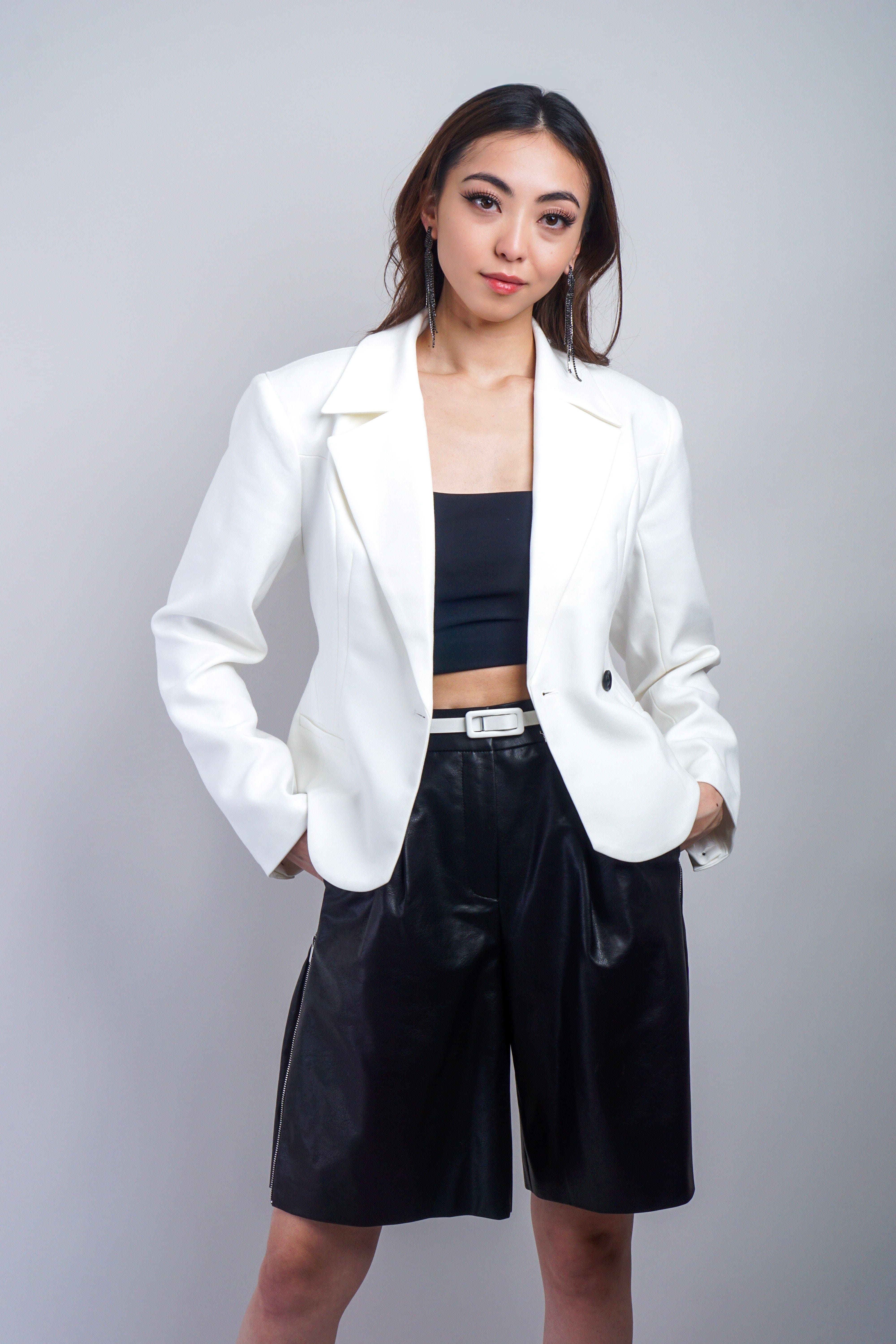 Private Label JACKETS White Modern Curve Hem Tailored Jacket