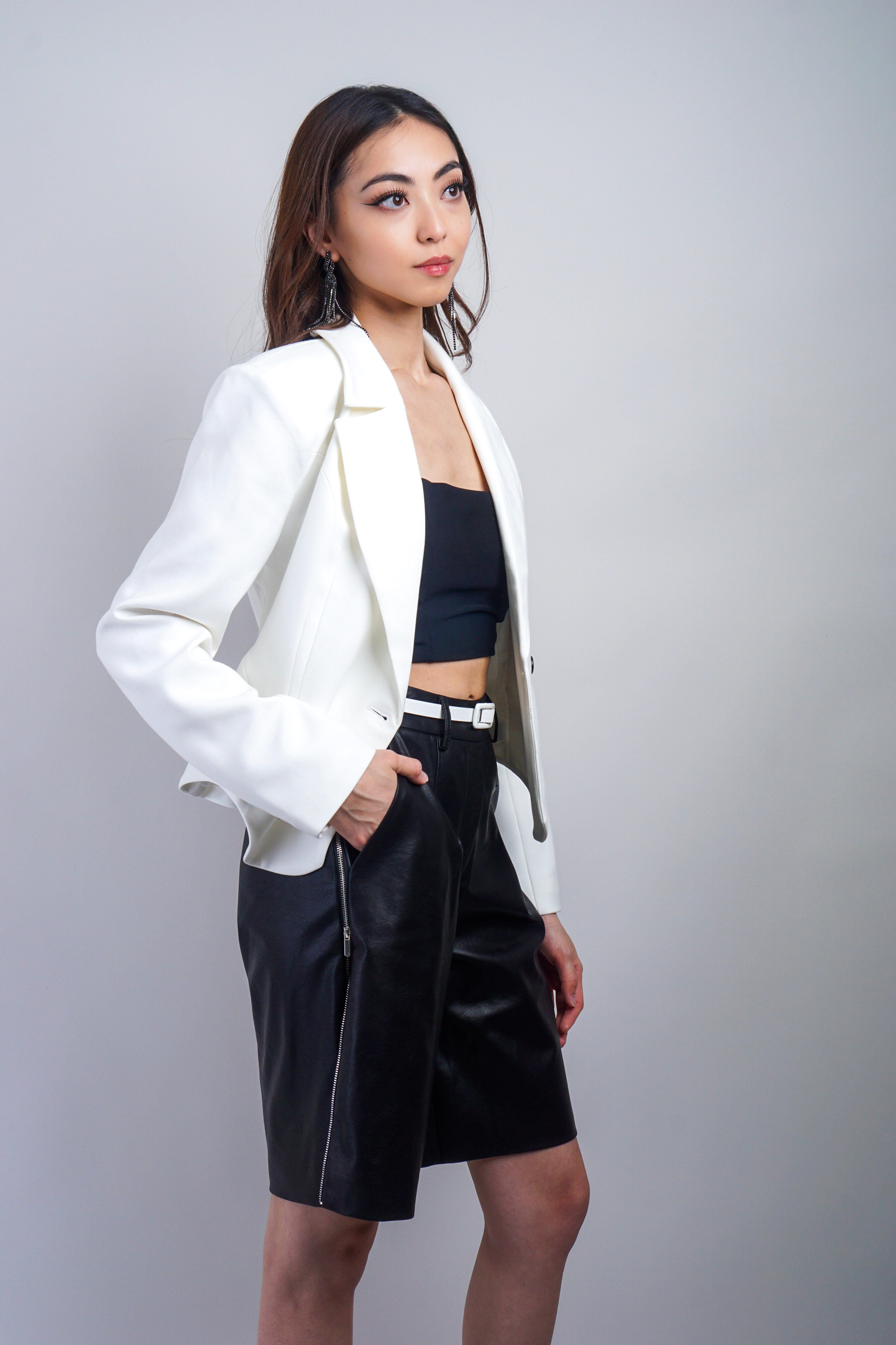 Private Label JACKETS White Modern Curve Hem Tailored Jacket