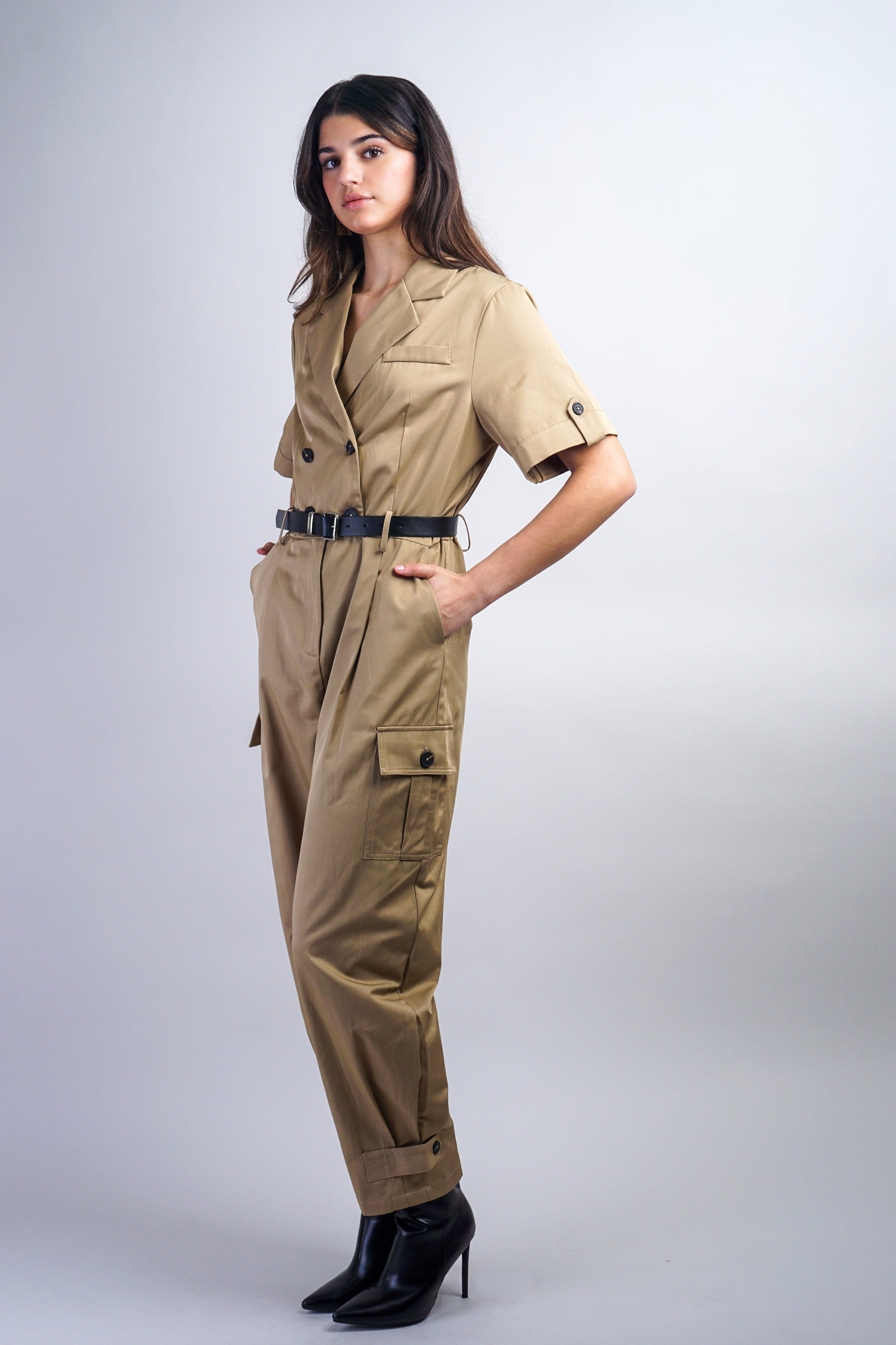 Private Label Jumpsuit Khaki Double Breast Jumpsuit