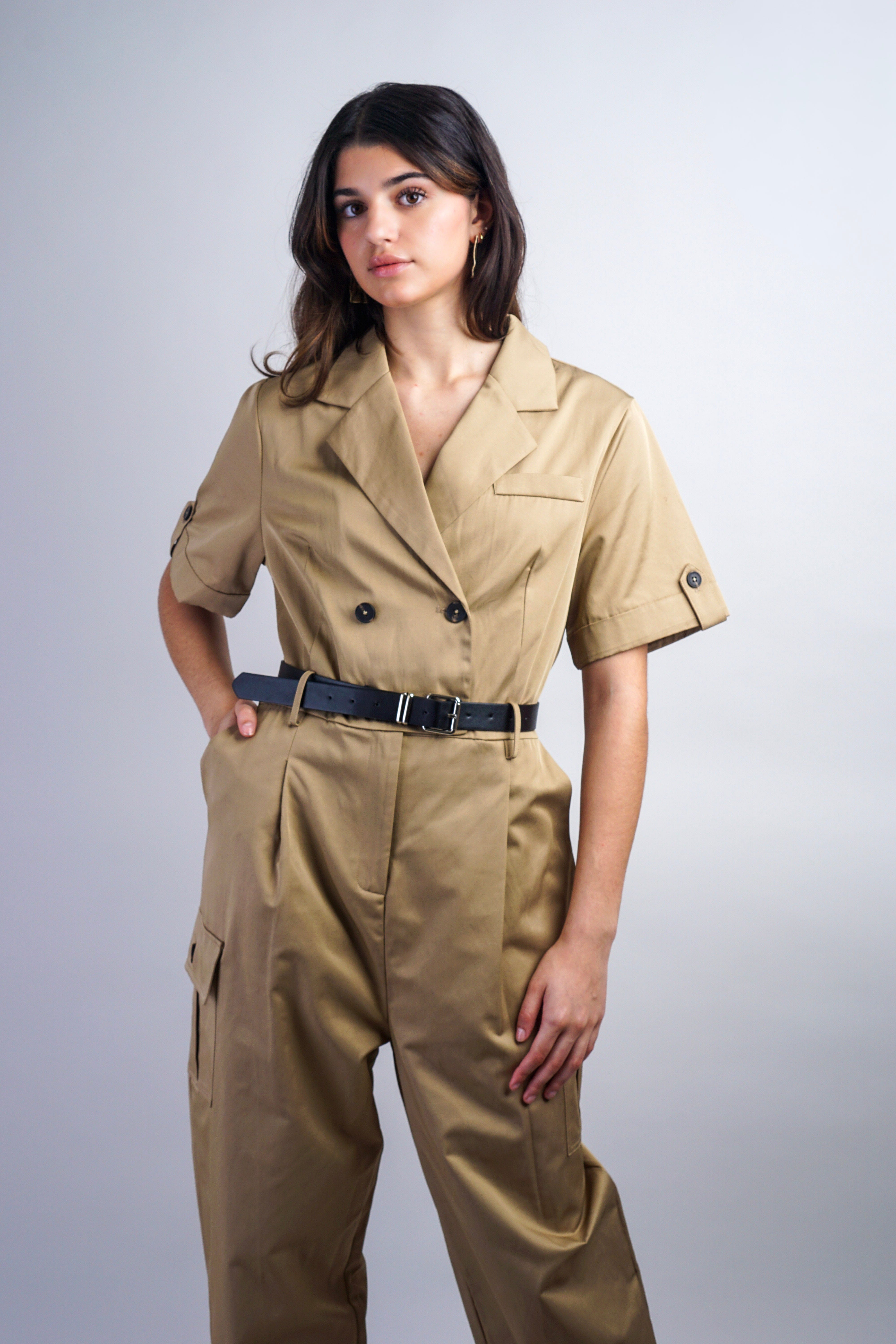 Private Label Jumpsuit Khaki Double Breast Jumpsuit