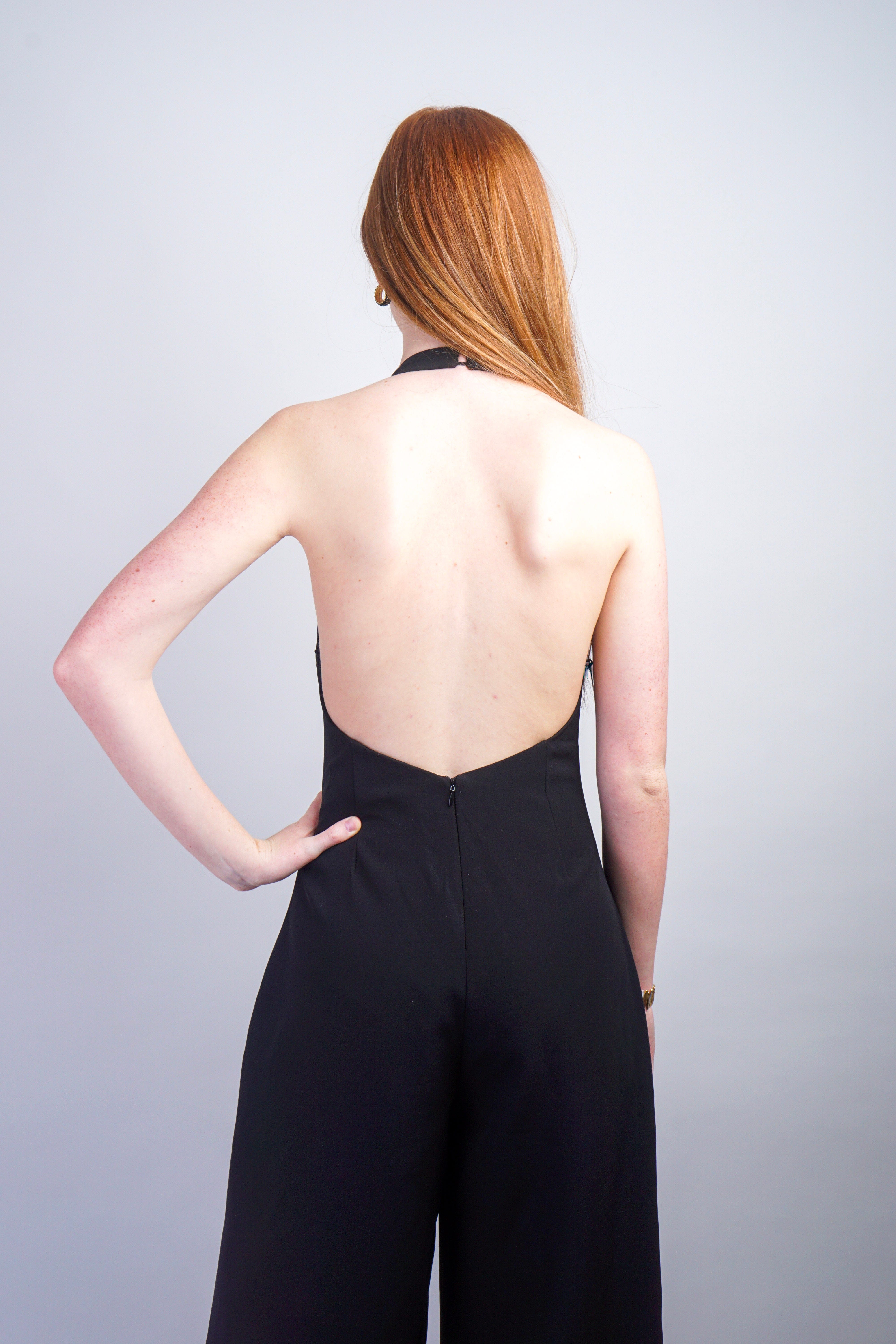 Private Label JUMPSUITS Black Halter Backless Jumpsuit
