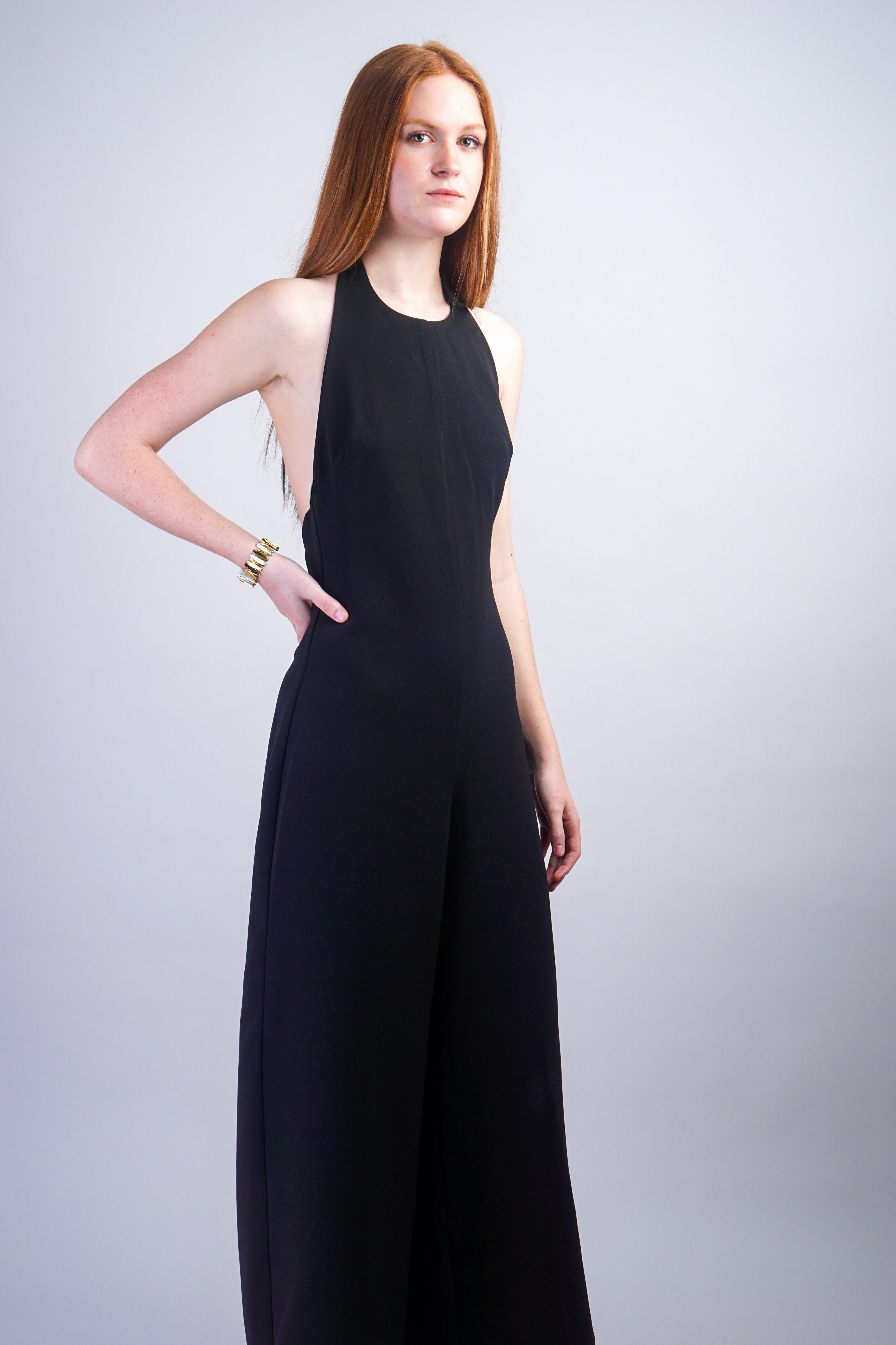 Private Label JUMPSUITS Black Halter Backless Jumpsuit