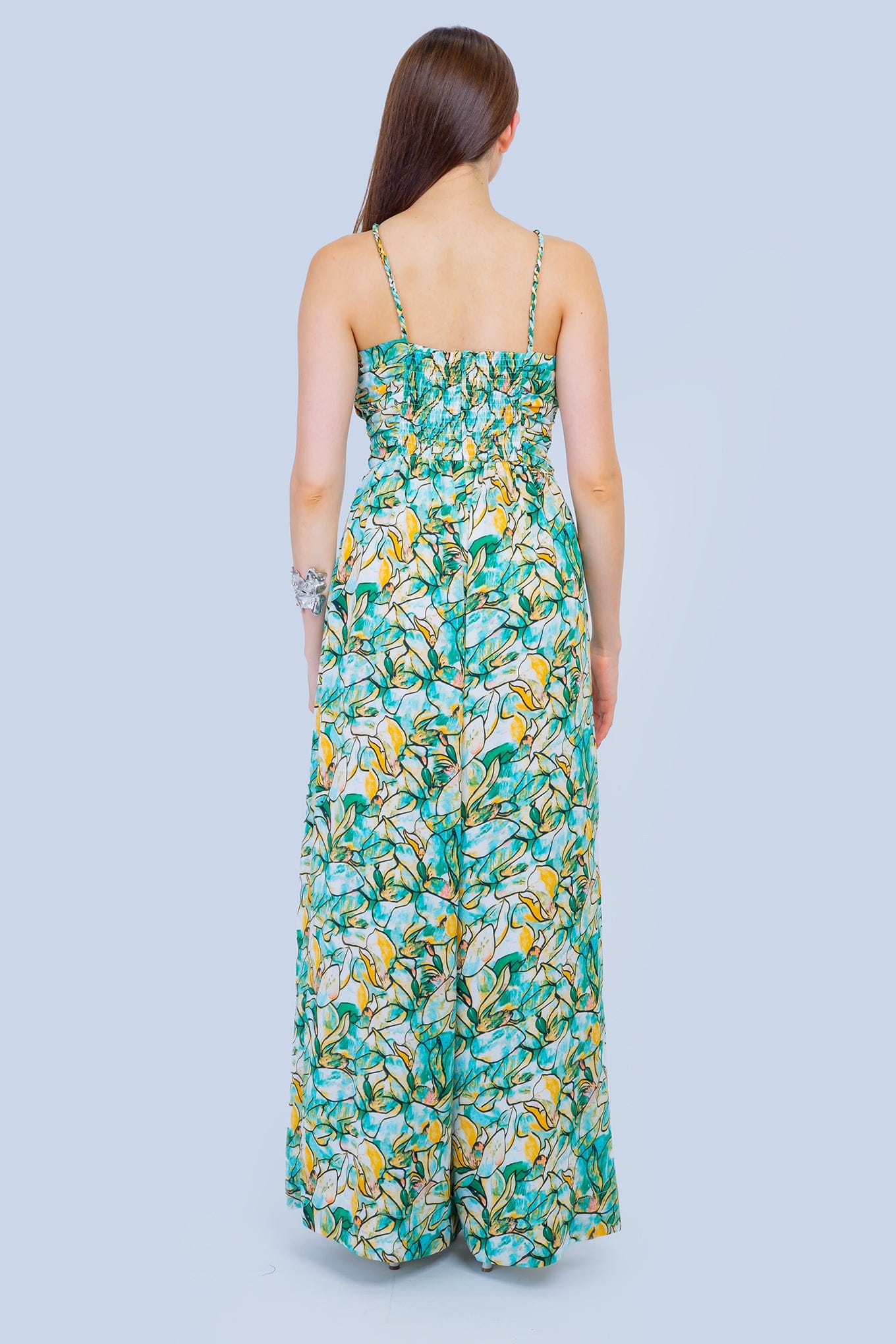 DCD JUMPSUITS Green Yellow Abstract Print Braided Jumpsuit