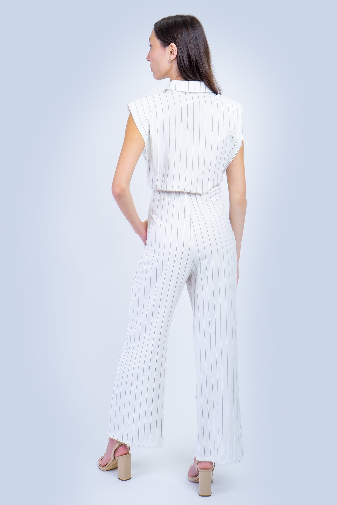 DCD JUMPSUITS Ivory Pinstripe Linen Jumpsuit