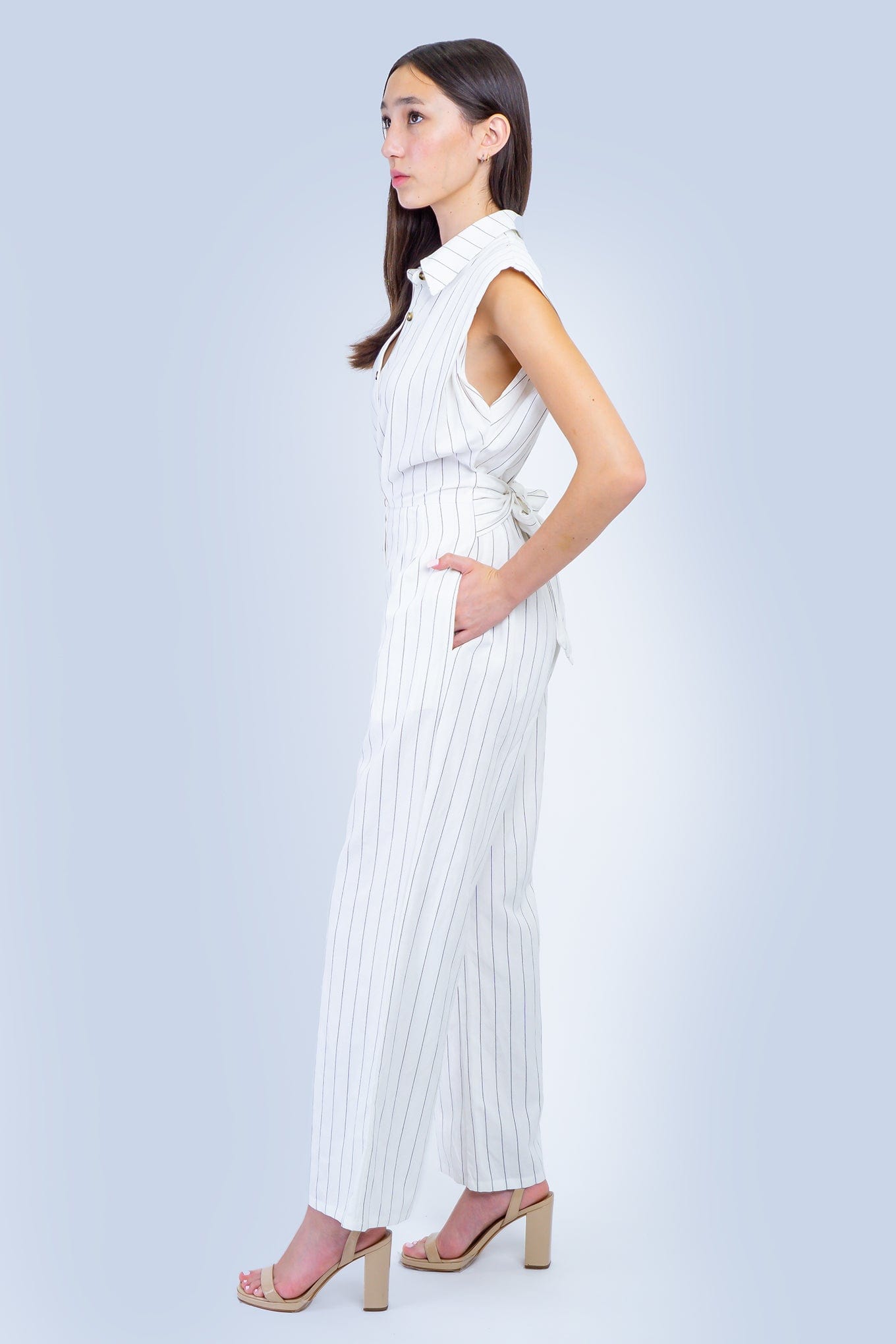DCD JUMPSUITS Ivory Pinstripe Linen Jumpsuit