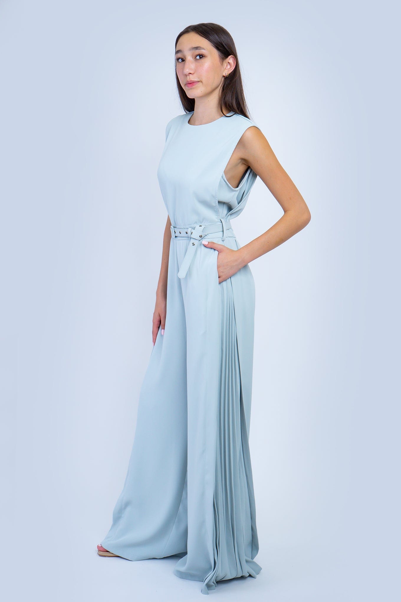 DCD JUMPSUITS Sky Blue Side Pleated Jumpsuit