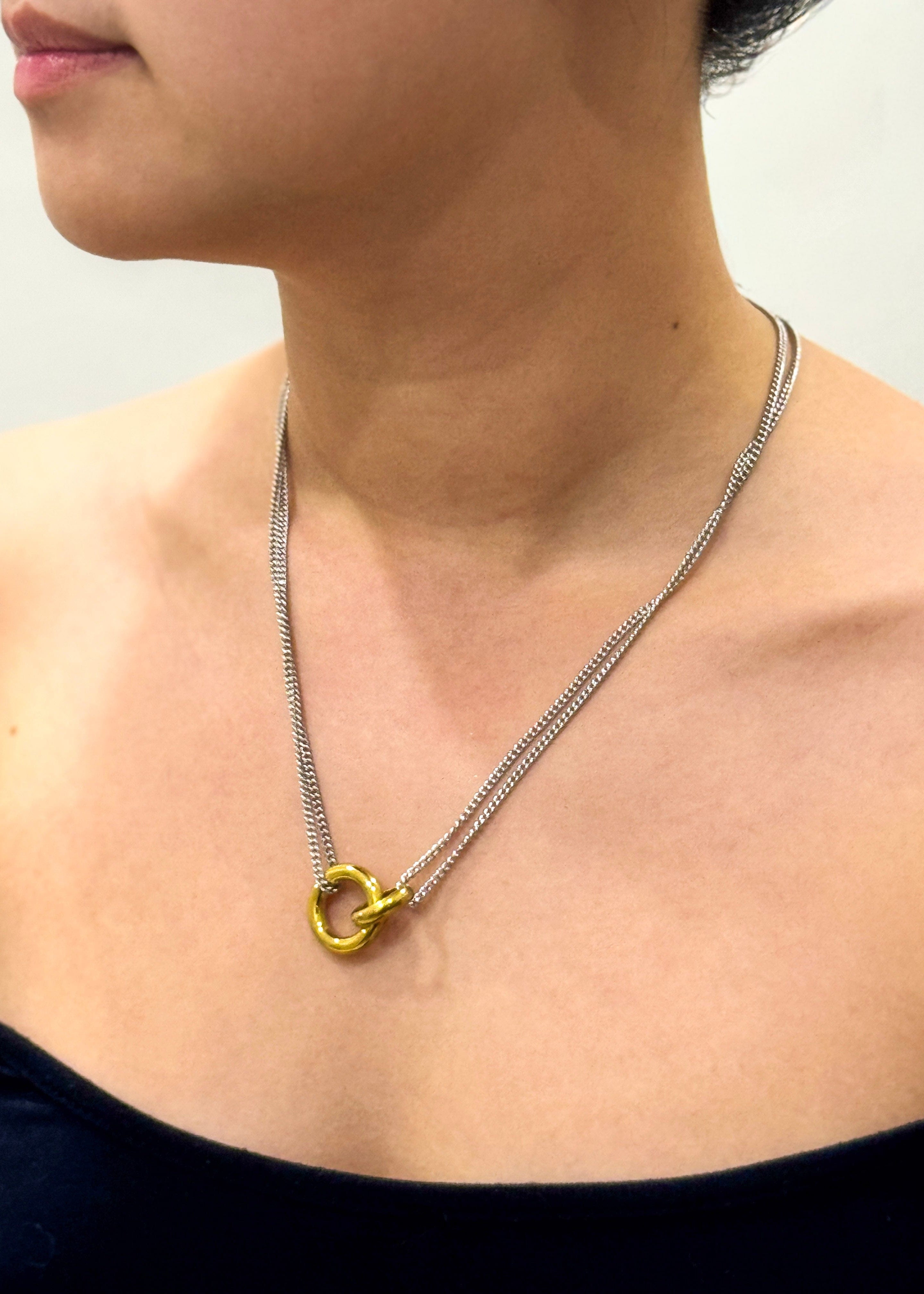 Private Label NECKLACES Silver Double Chain Ring Necklace