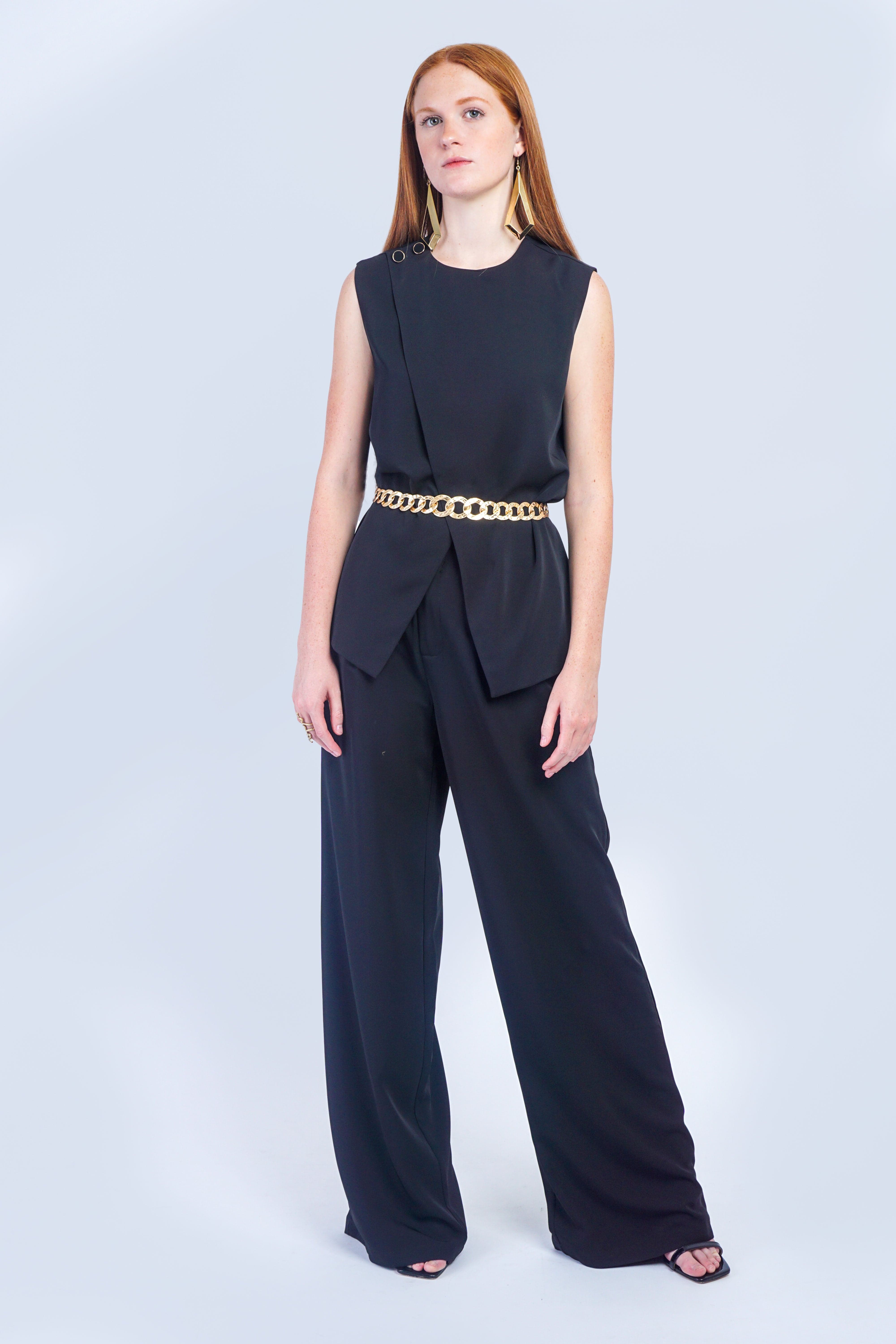 Private Label PANTS Black Asymmetrical Top and Pants Set