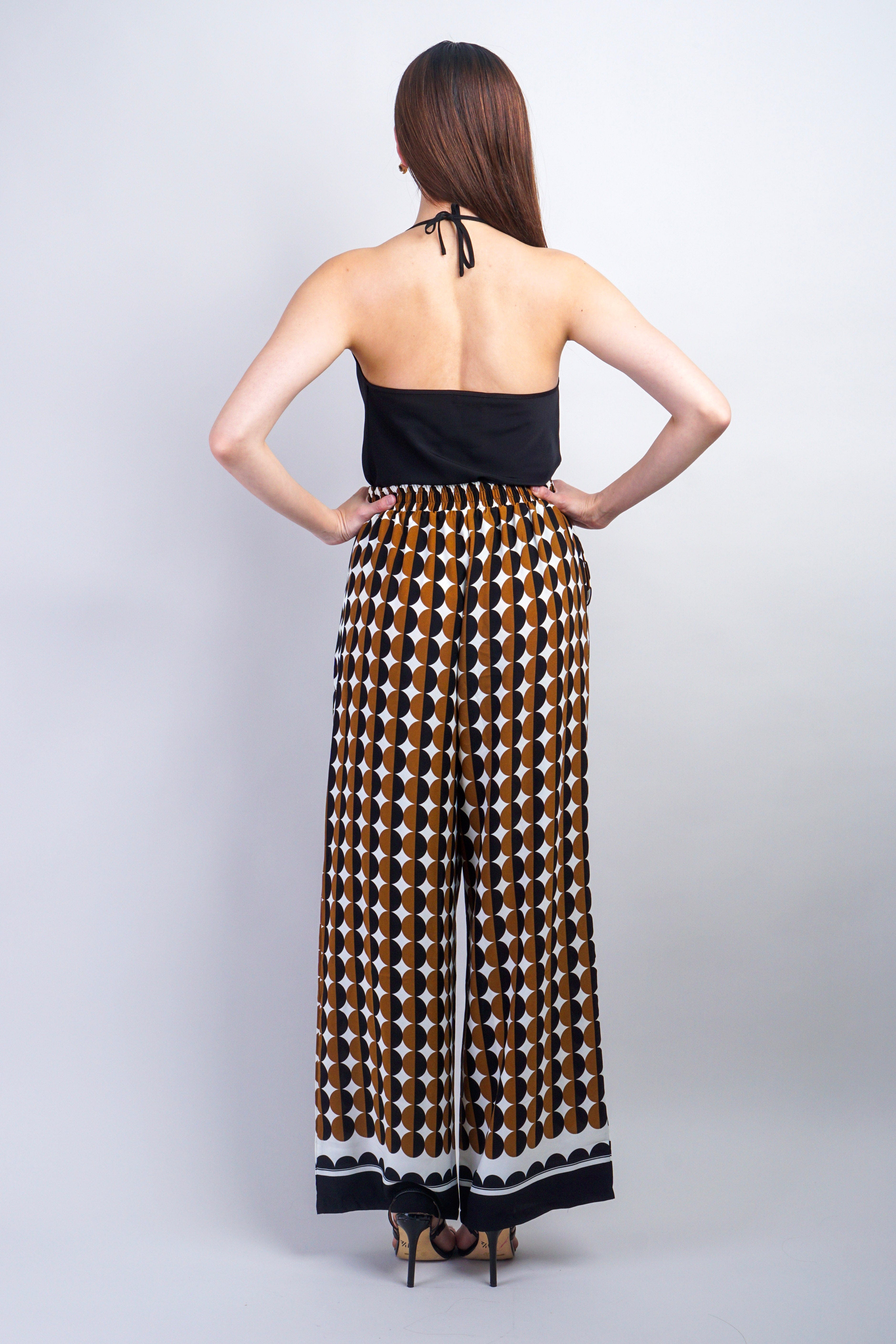 Private Label PANTS Brown/Black Scallops Print Pants