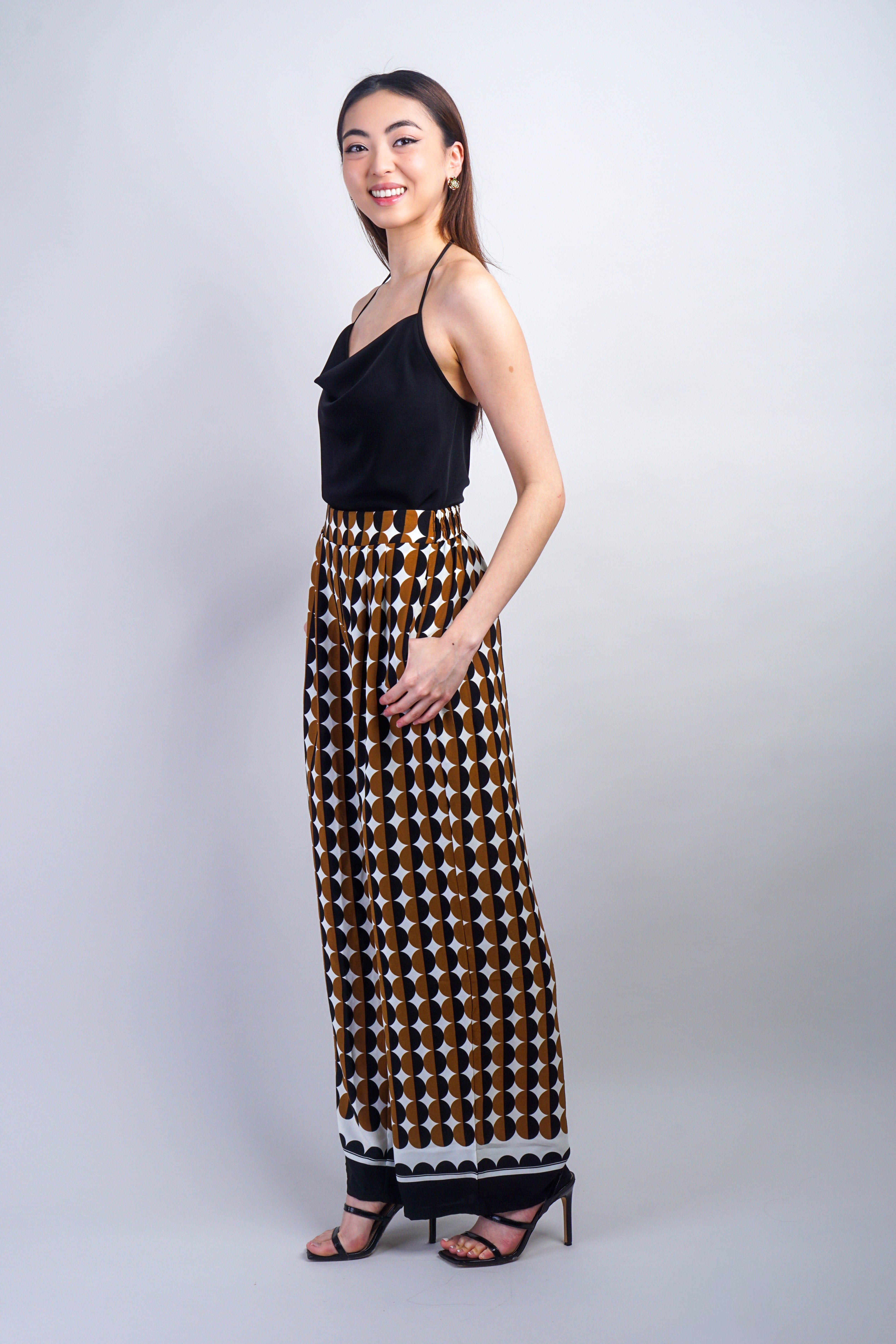 Private Label PANTS Brown/Black Scallops Print Pants