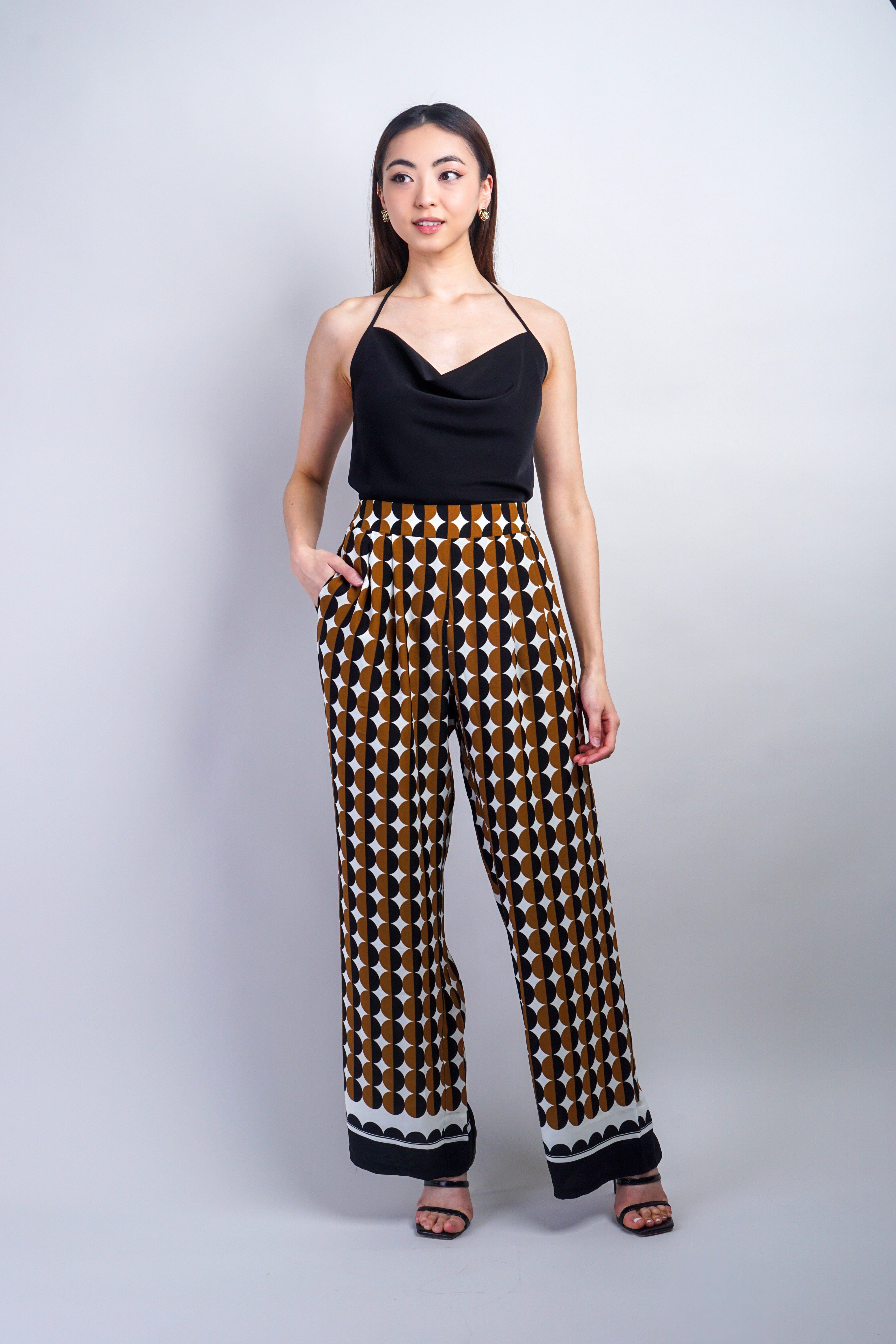 Private Label PANTS Brown/Black Scallops Print Pants