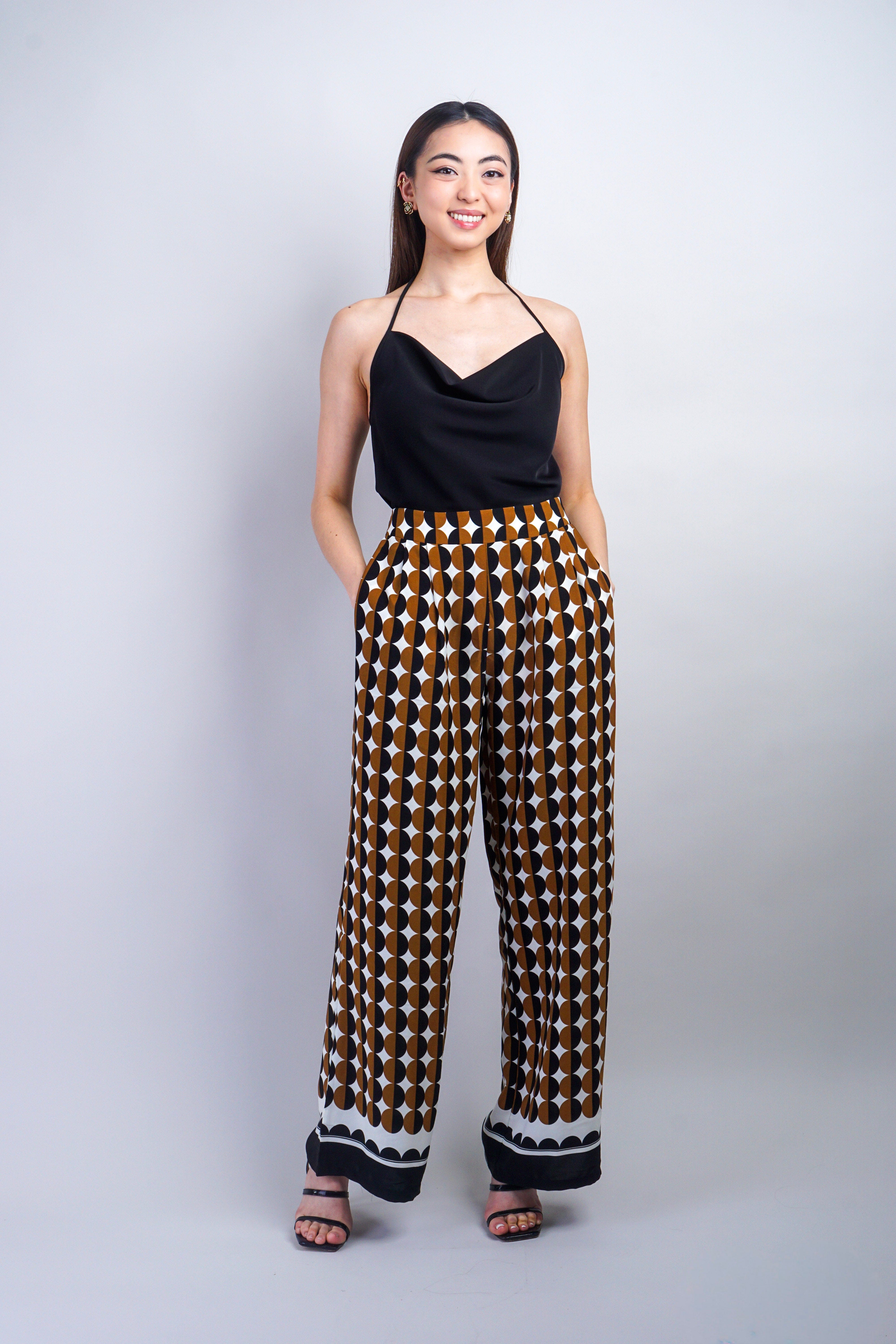 Private Label PANTS Brown/Black Scallops Print Pants