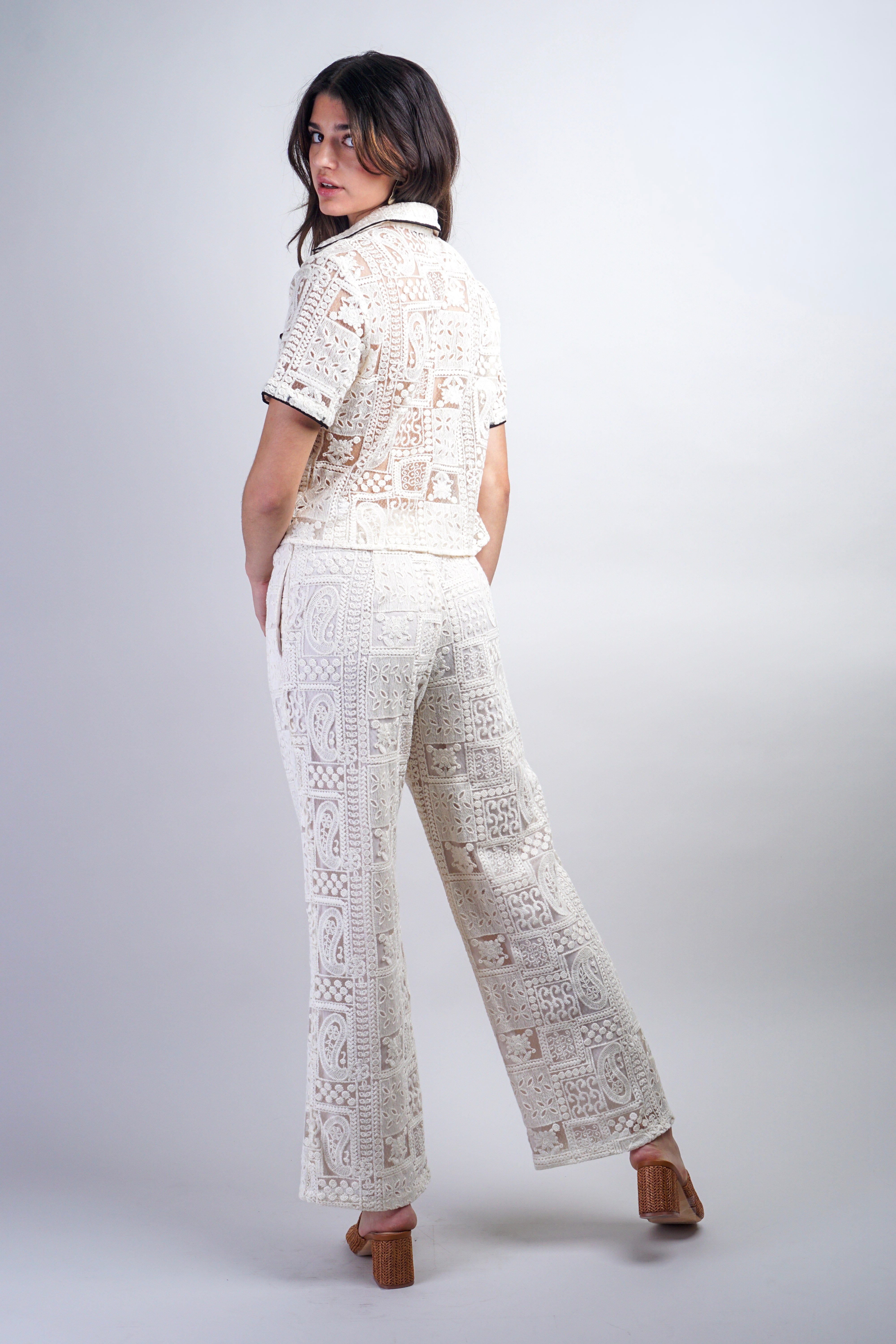 Private Label PANTS Cream Crochet Pants