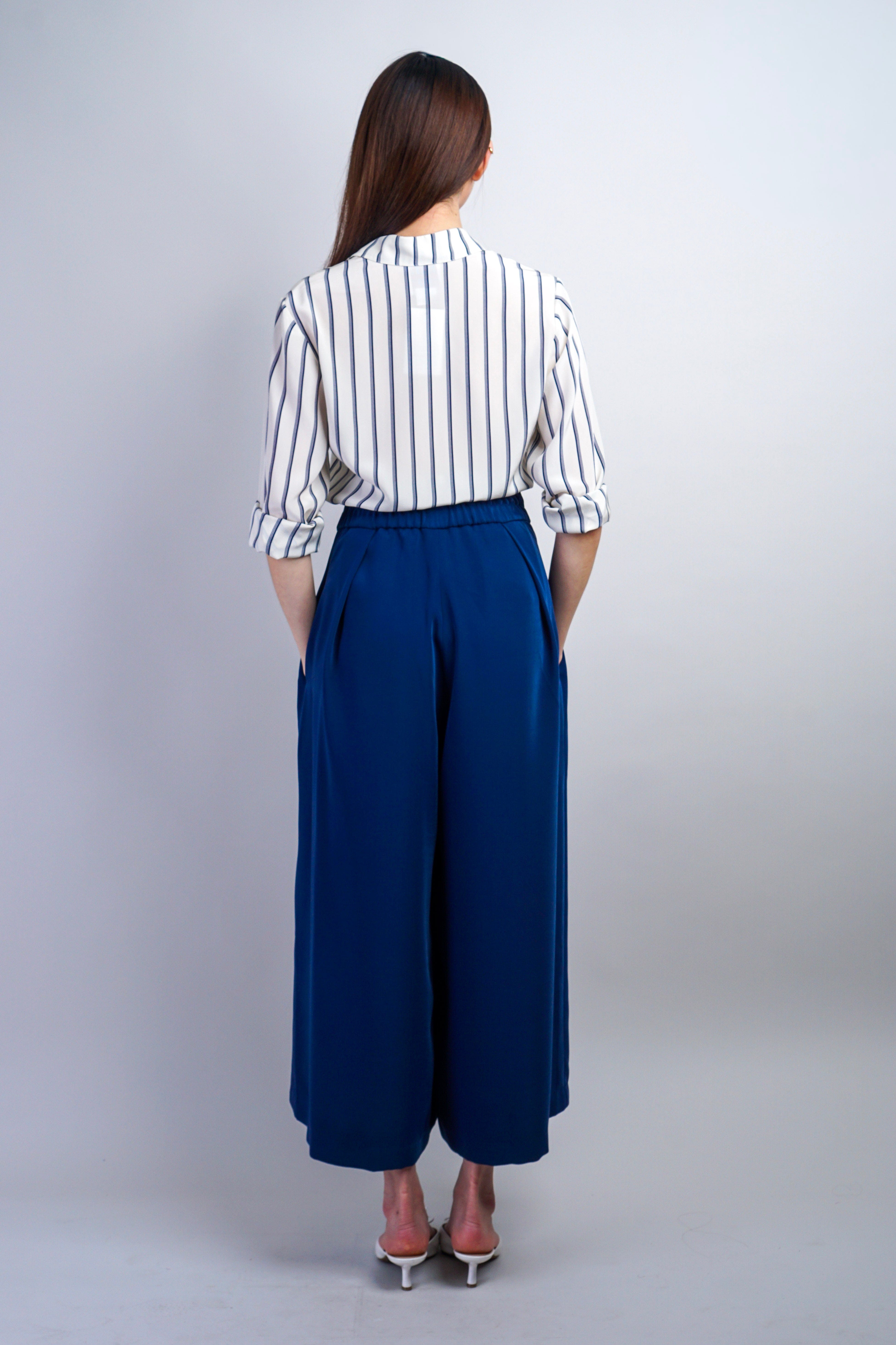 Chloe Dao PANTS Navy Pleated High Waist Wide Leg Kira Pants
