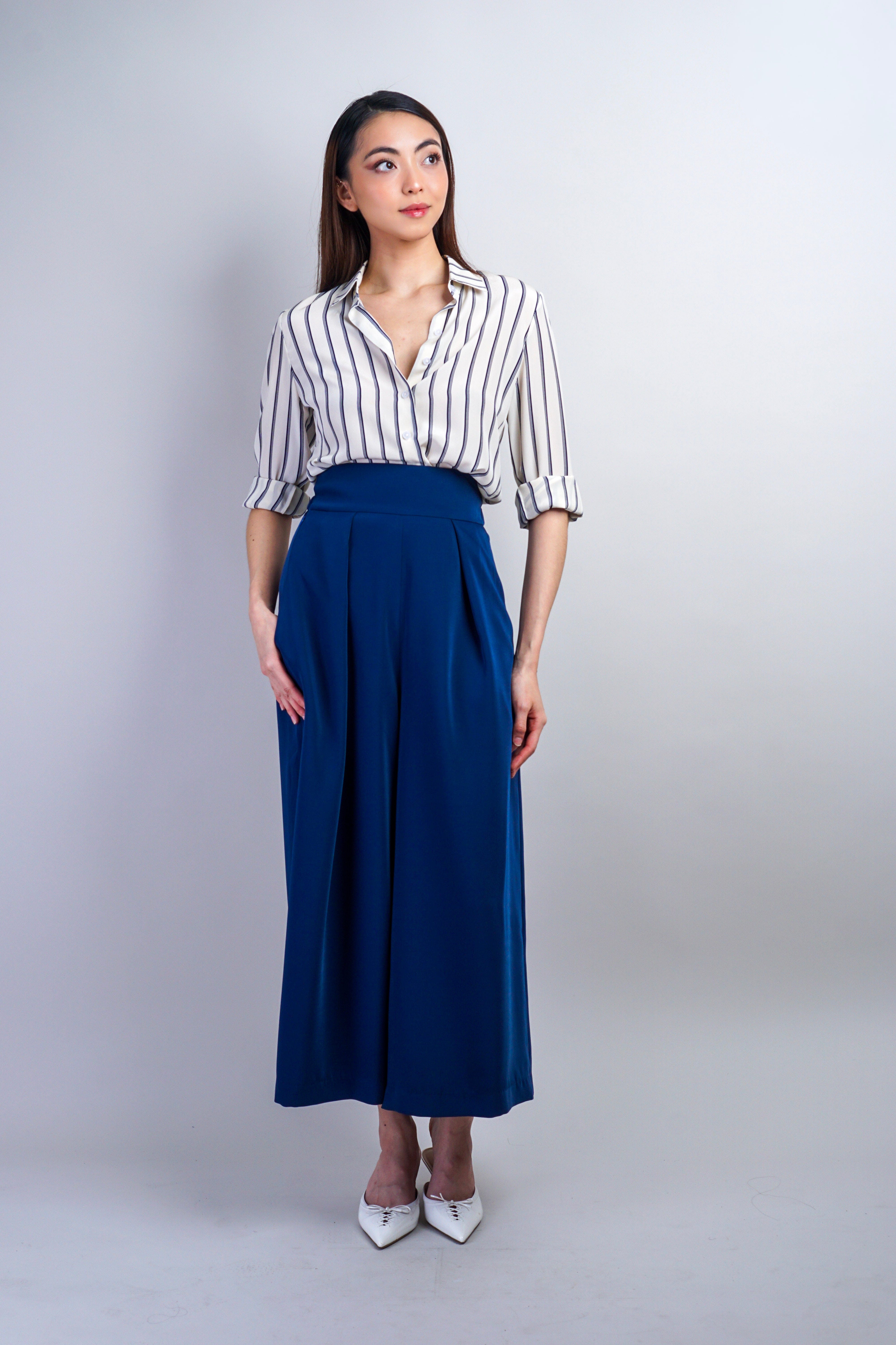 Navy Pleated Wide Leg Pants | Shop Now | Chloe Dao