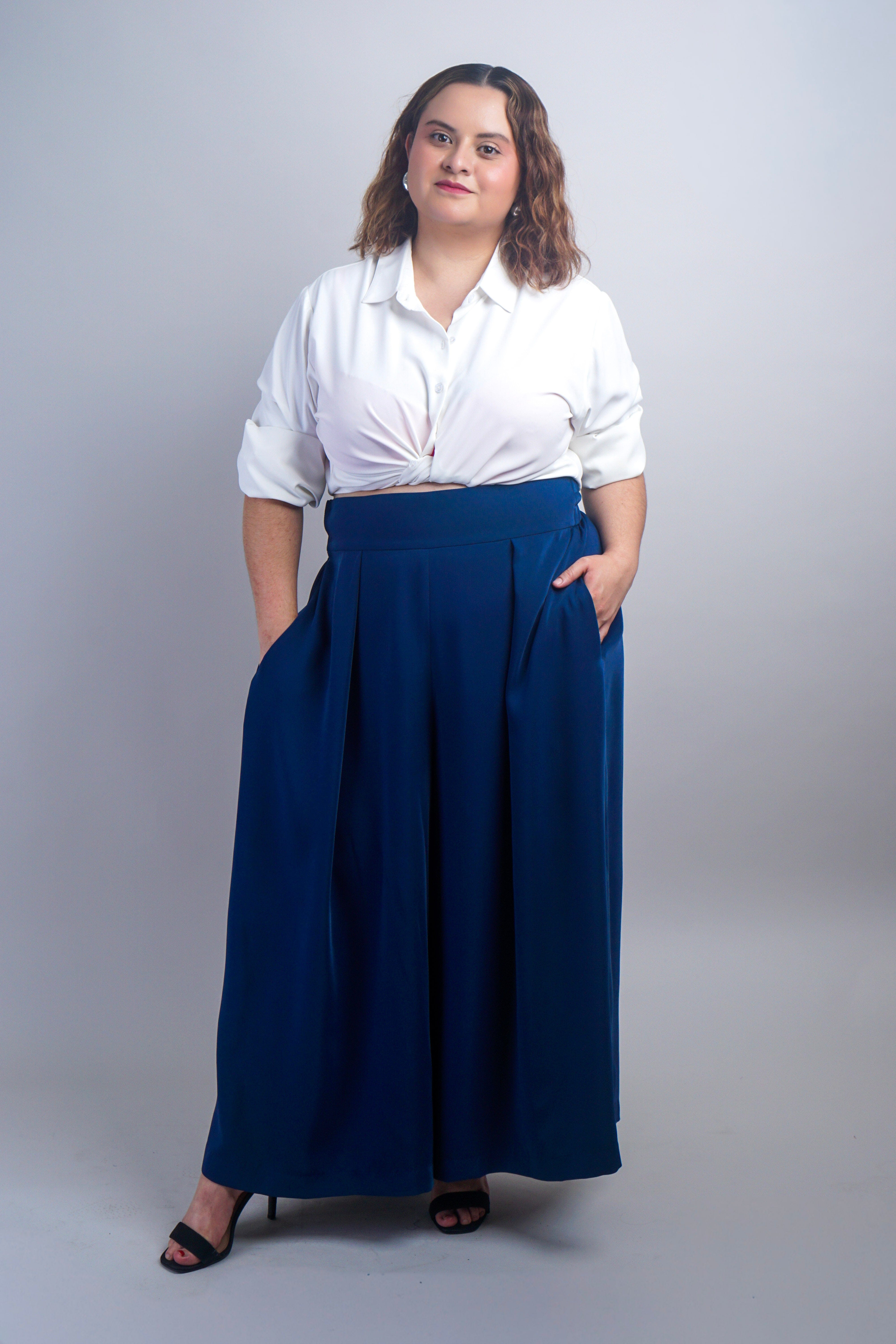 Chloe Dao PANTS Navy Pleated High Waist Wide Leg Kira Pants