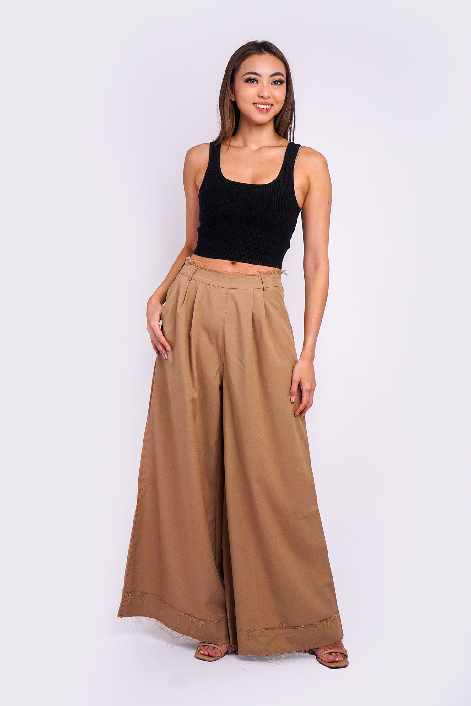 DCD Pants Taupe Raw Edge Wide Leg Pants