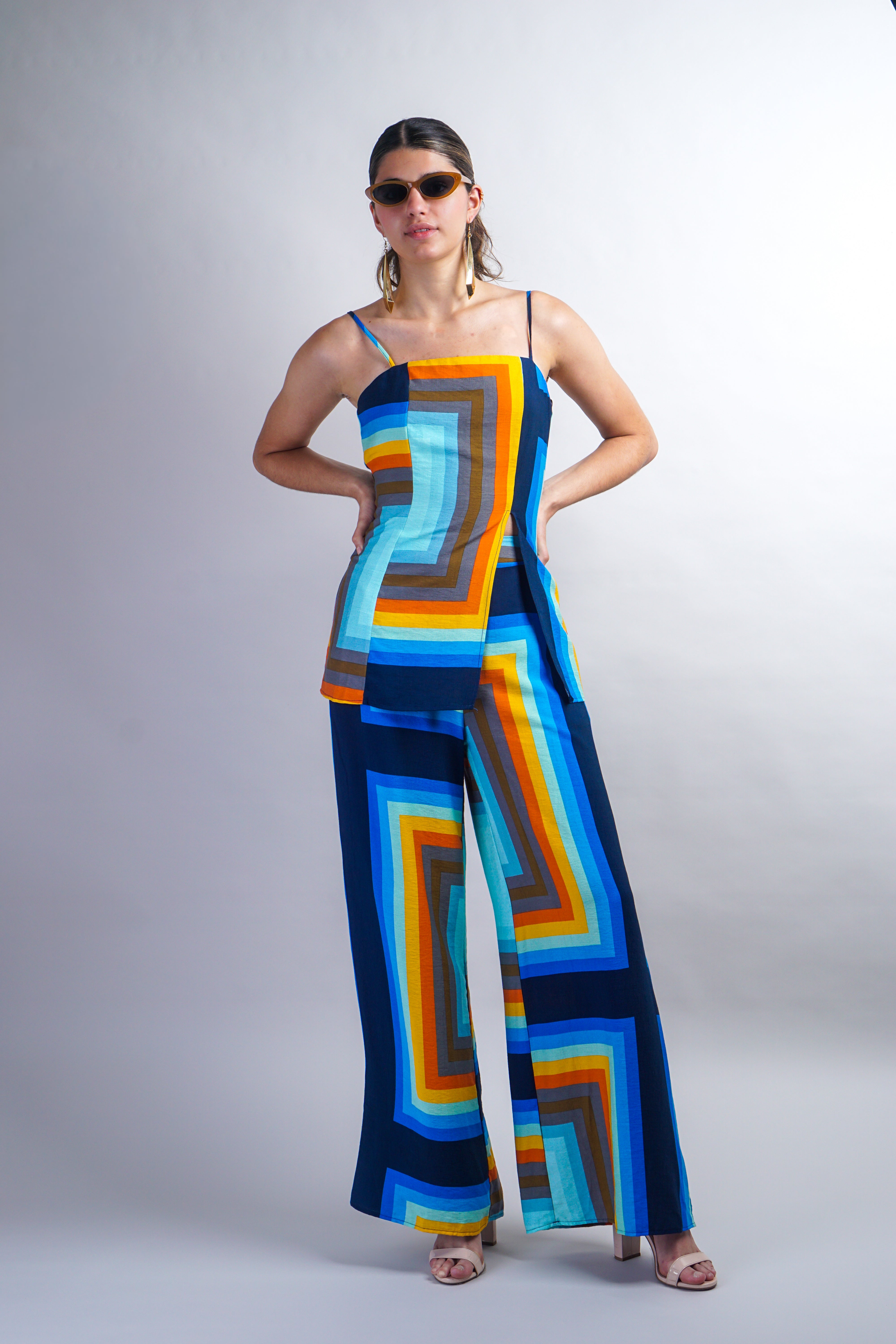 Mutli Rectangles  Print Square  Pant