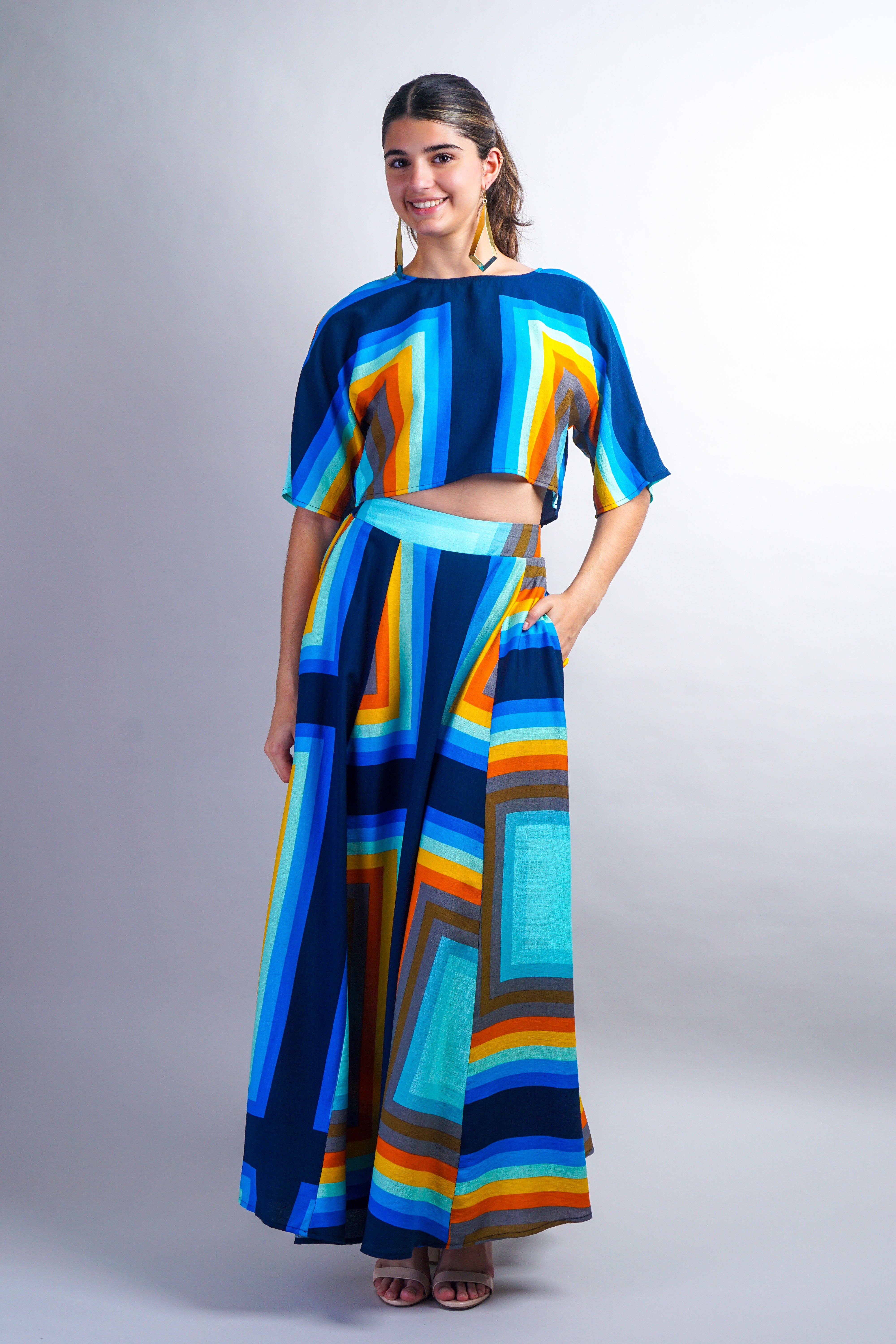 Multi Rectangles Crew Neck Top