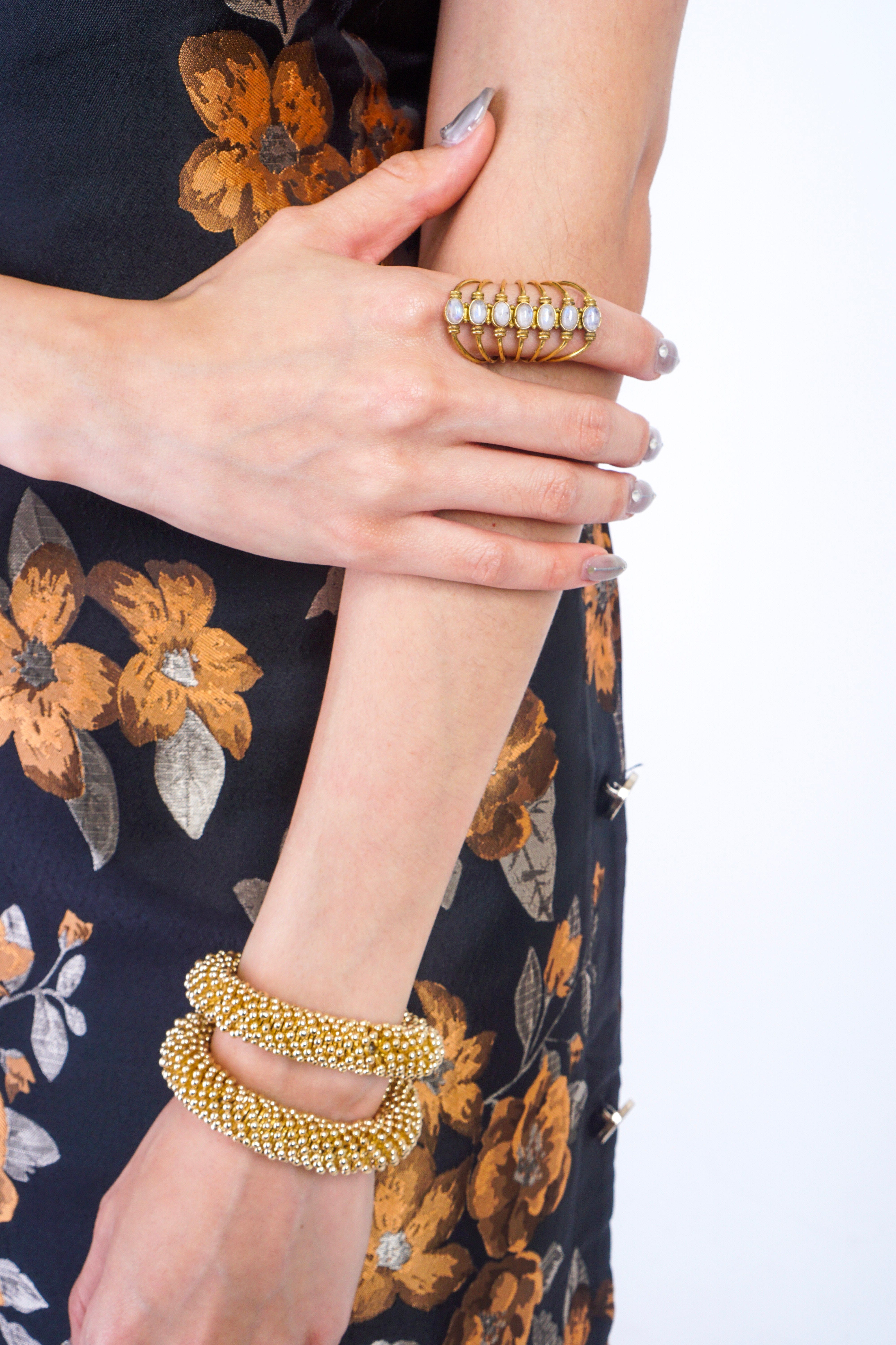 Private Label RINGS Gold Ribcage Ring Ivory