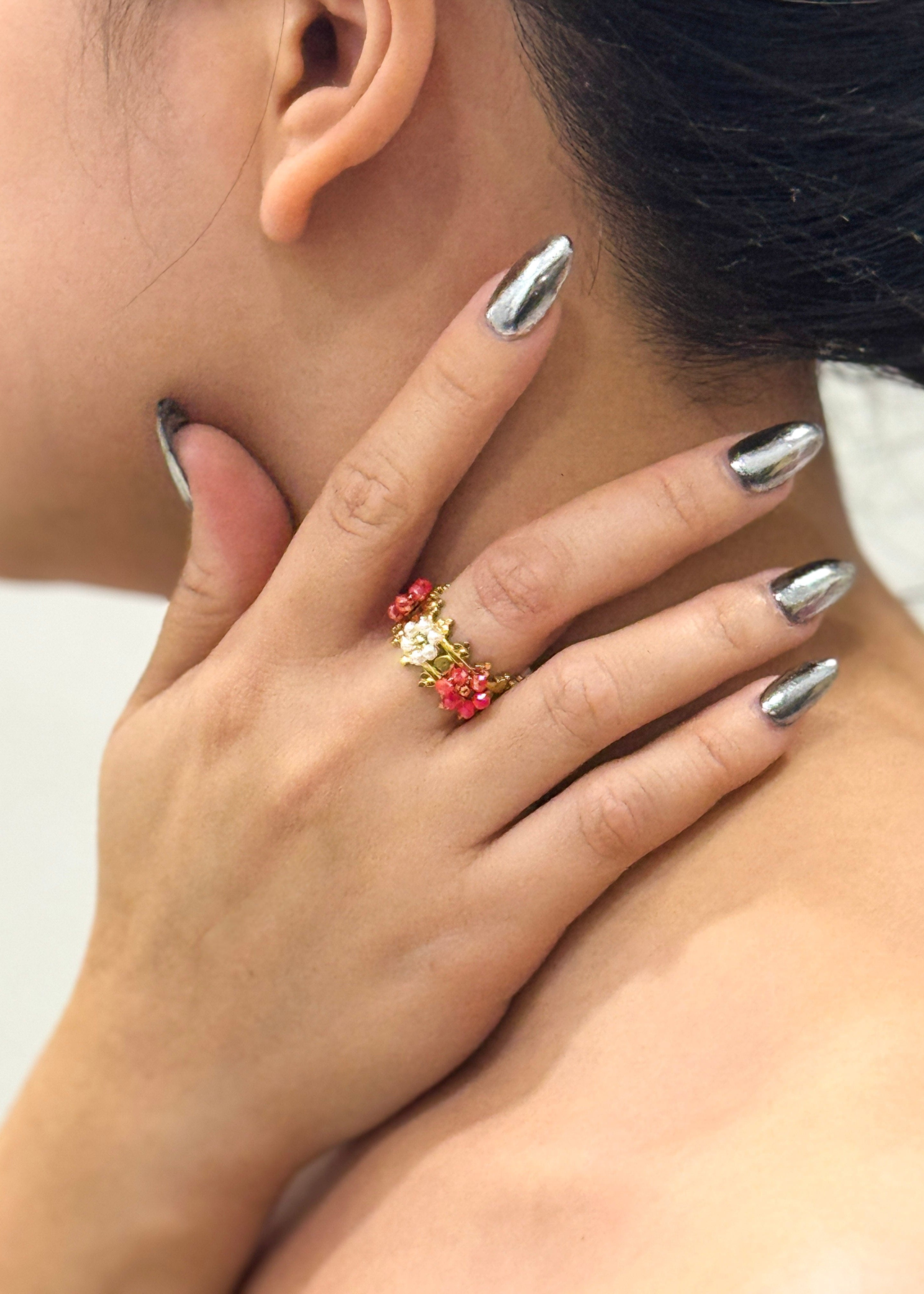 Private Label RINGS Red Beaded Flower Ring