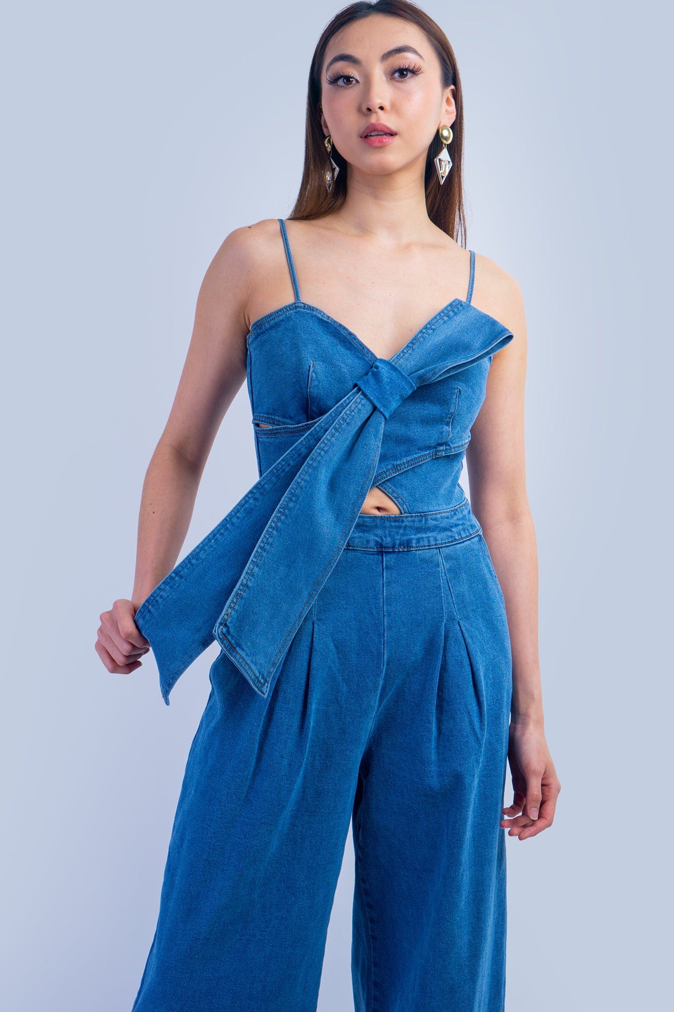 DCD ROMPERS Denim Bow Jumpsuit
