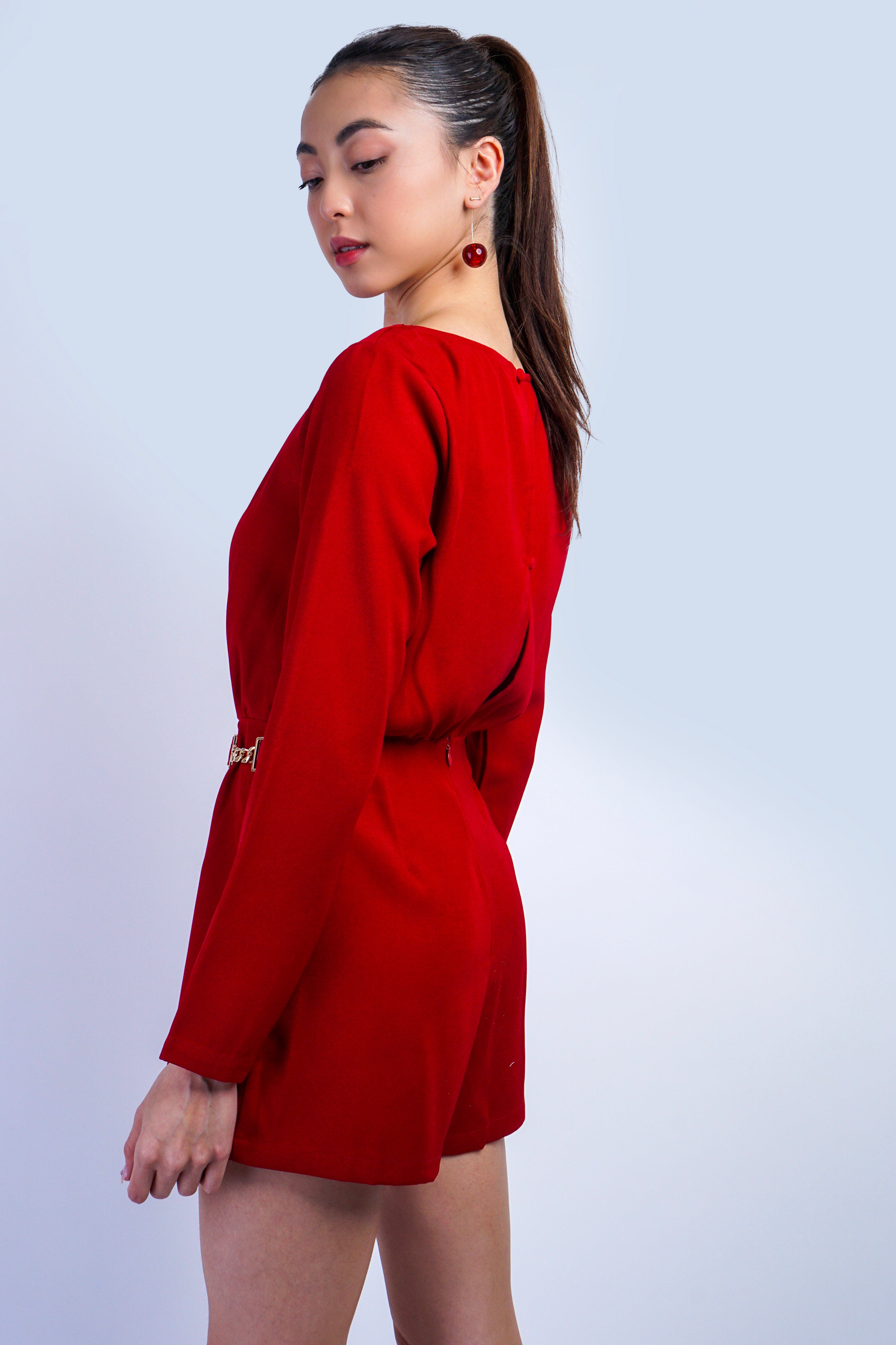 Private Label ROMPERS Red Gold Trim Romper