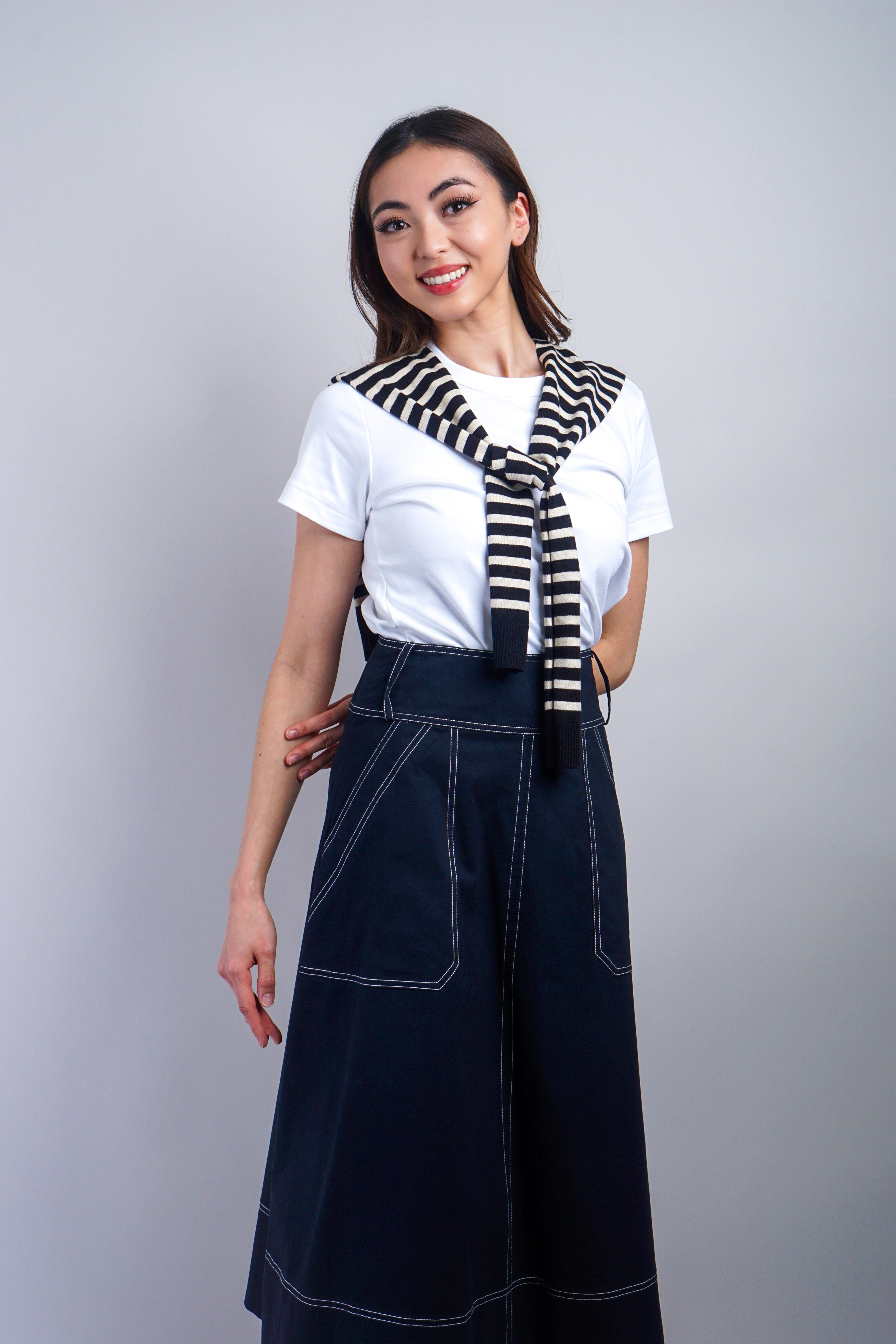 Private Label SCARVES Black/White Striped Knit Shoulder Shawl