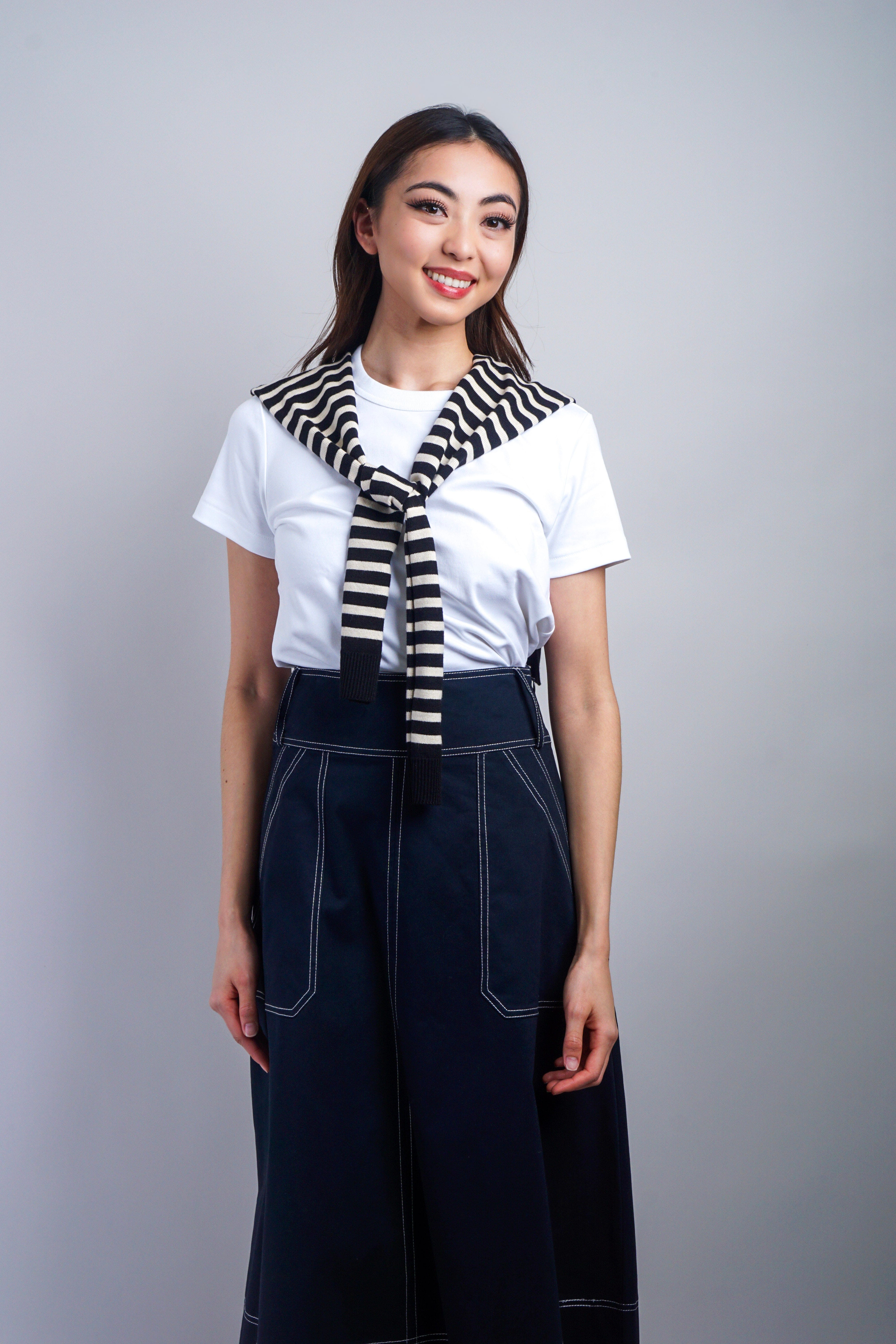 Private Label SCARVES Black/White Striped Knit Shoulder Shawl
