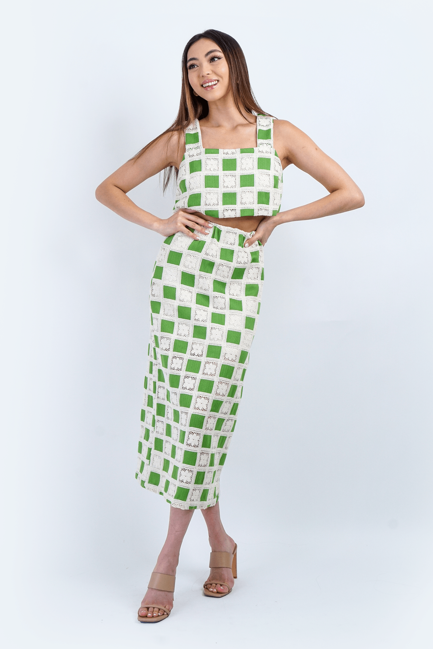 DCD SETS Green Crochet Midi Skirt & Top Set