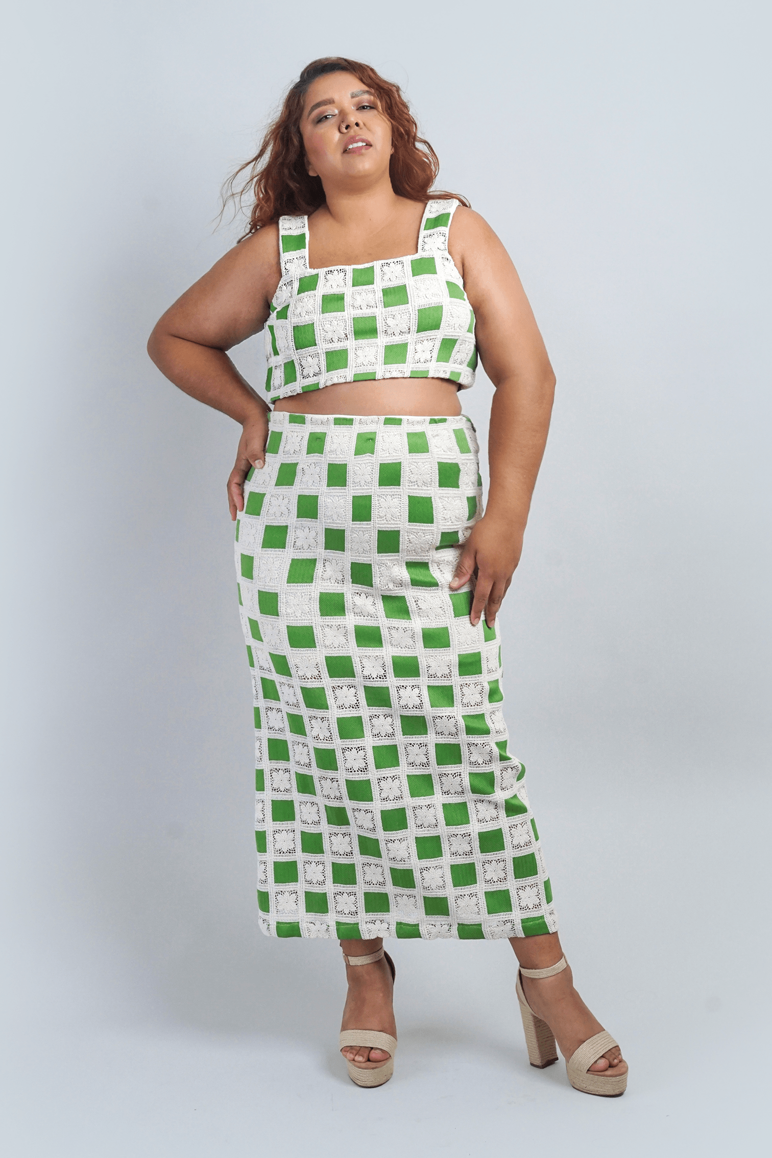 DCD SETS Green Crochet Midi Skirt & Top Set