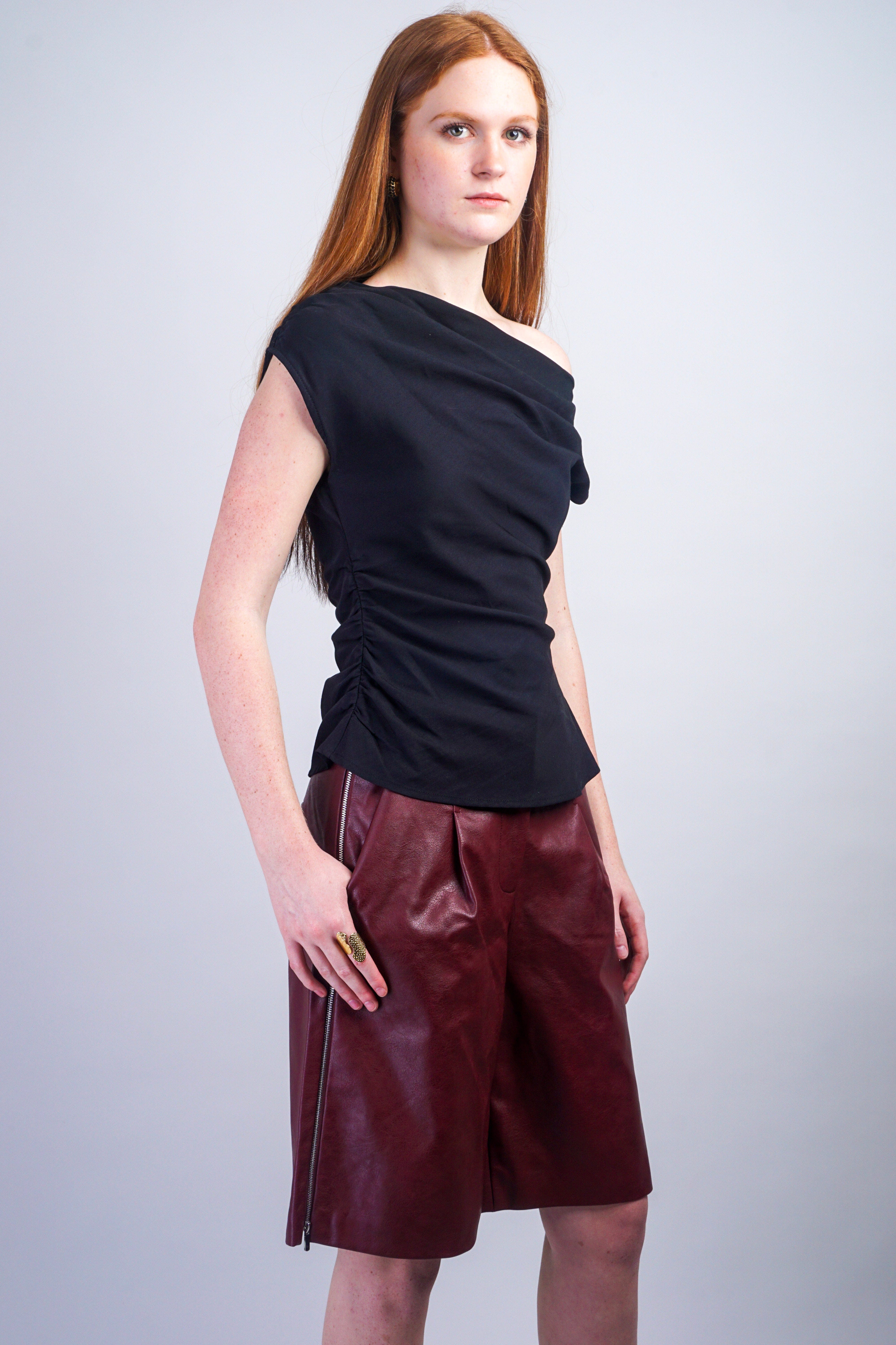 Private Label SHORTS Dark Wine Faux Leather Bermuda Shorts With Side Zippers