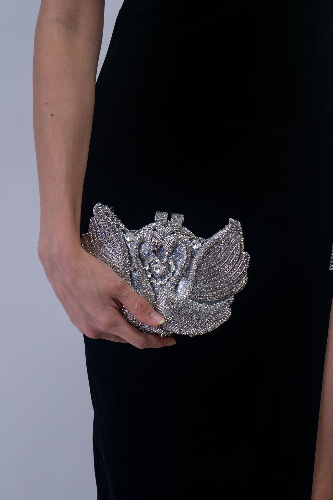 DCD Silver Swan Rhinestone Clutch