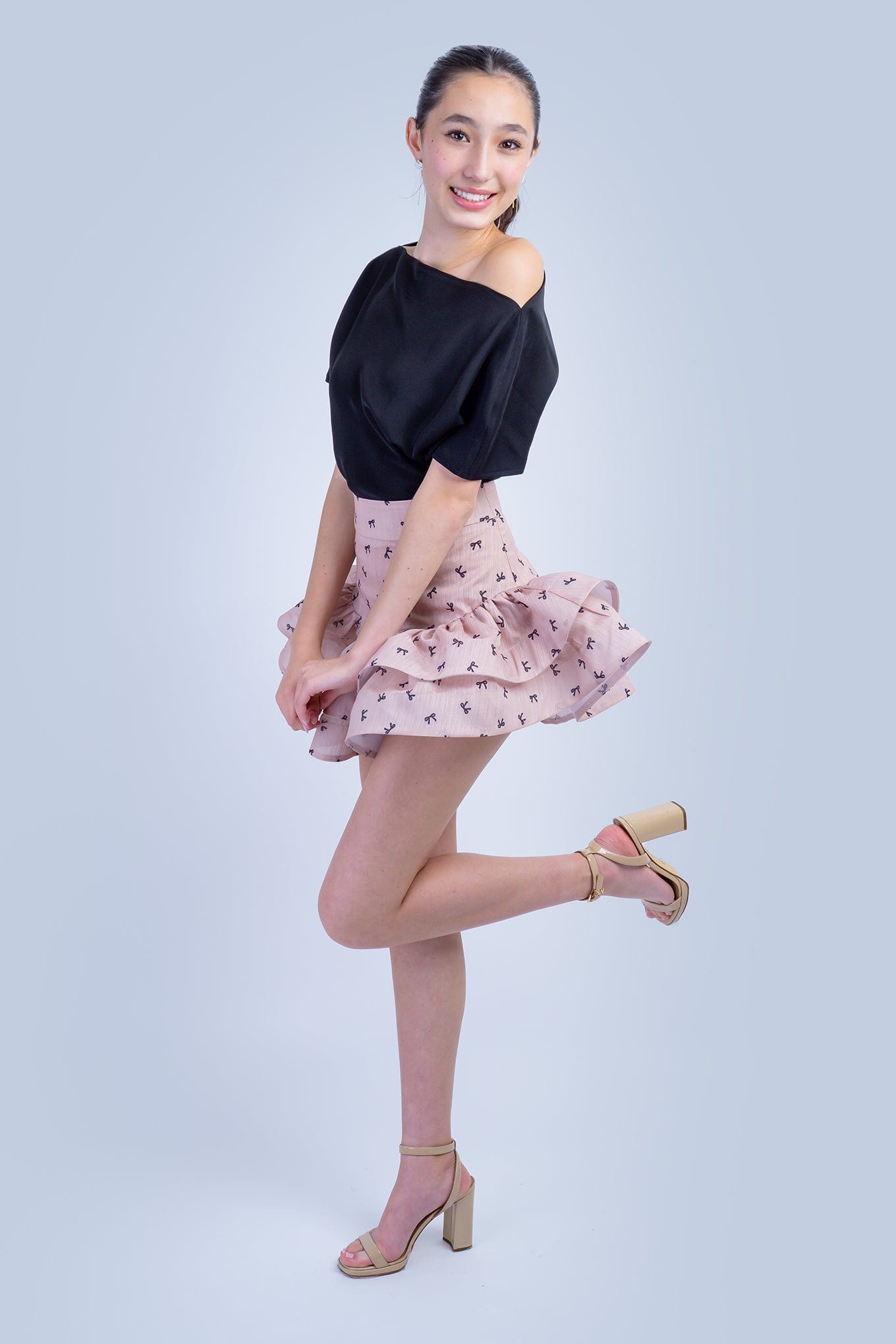DCD SKIRTS Almond Black Bow Ruflle Skirt