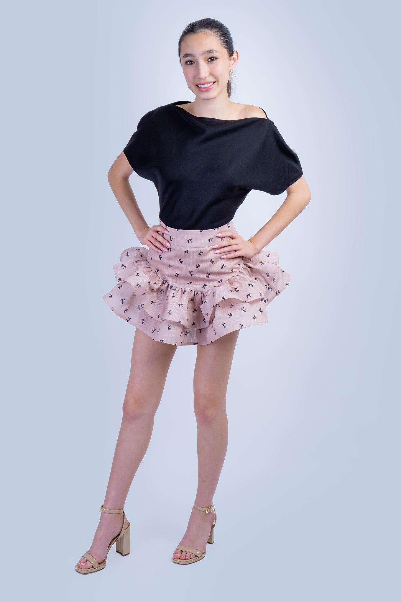 DCD SKIRTS Almond Black Bow Ruflle Skirt